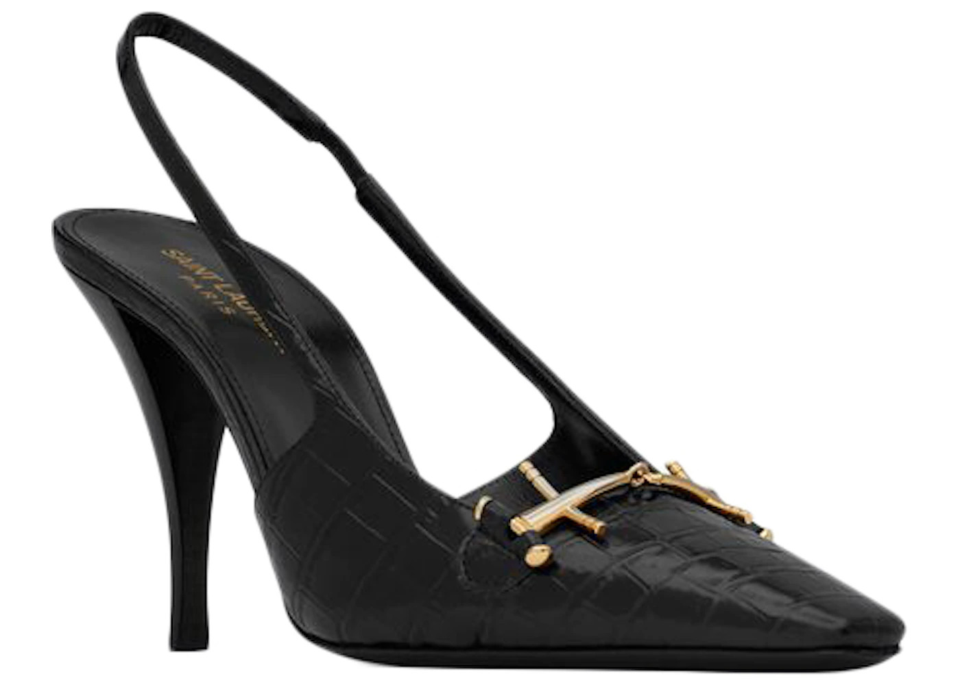 Saint Laurent Blade Slingback Pump Black Crocodile-Embossed Patent Leather - 2