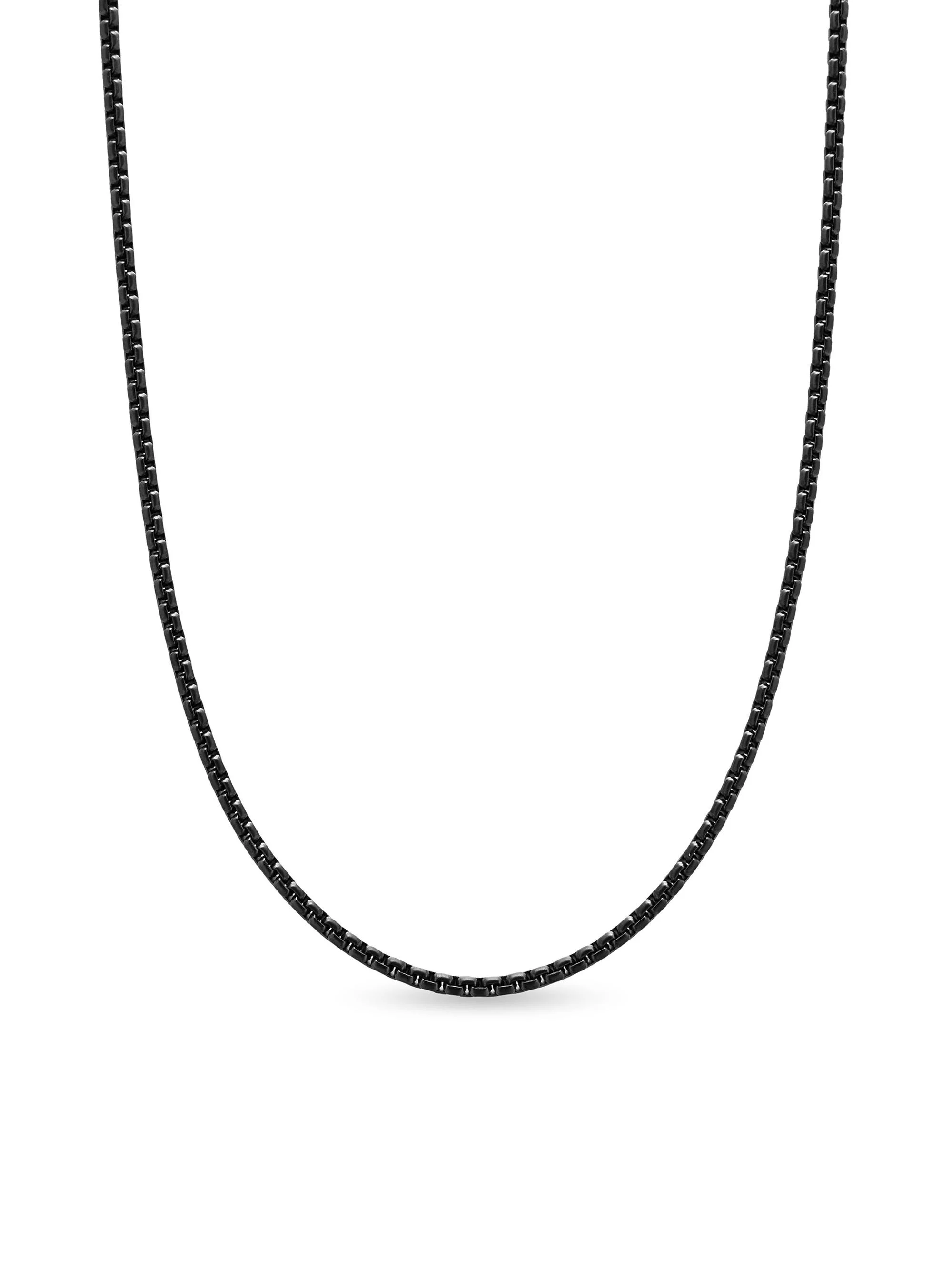 Men's Box Chain Necklace in Stainless Steel, 2.7MM - Dark Silver - 1
