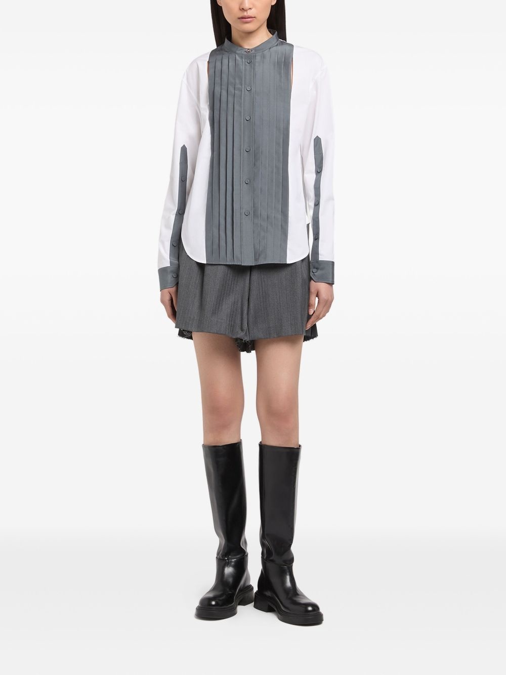 pleated-panel cotton shirt - 2
