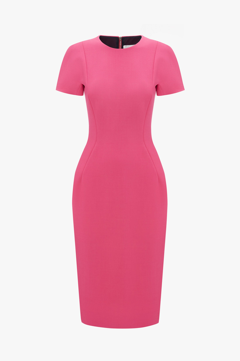 Fitted T-Shirt Dress in Bright Pink - 1