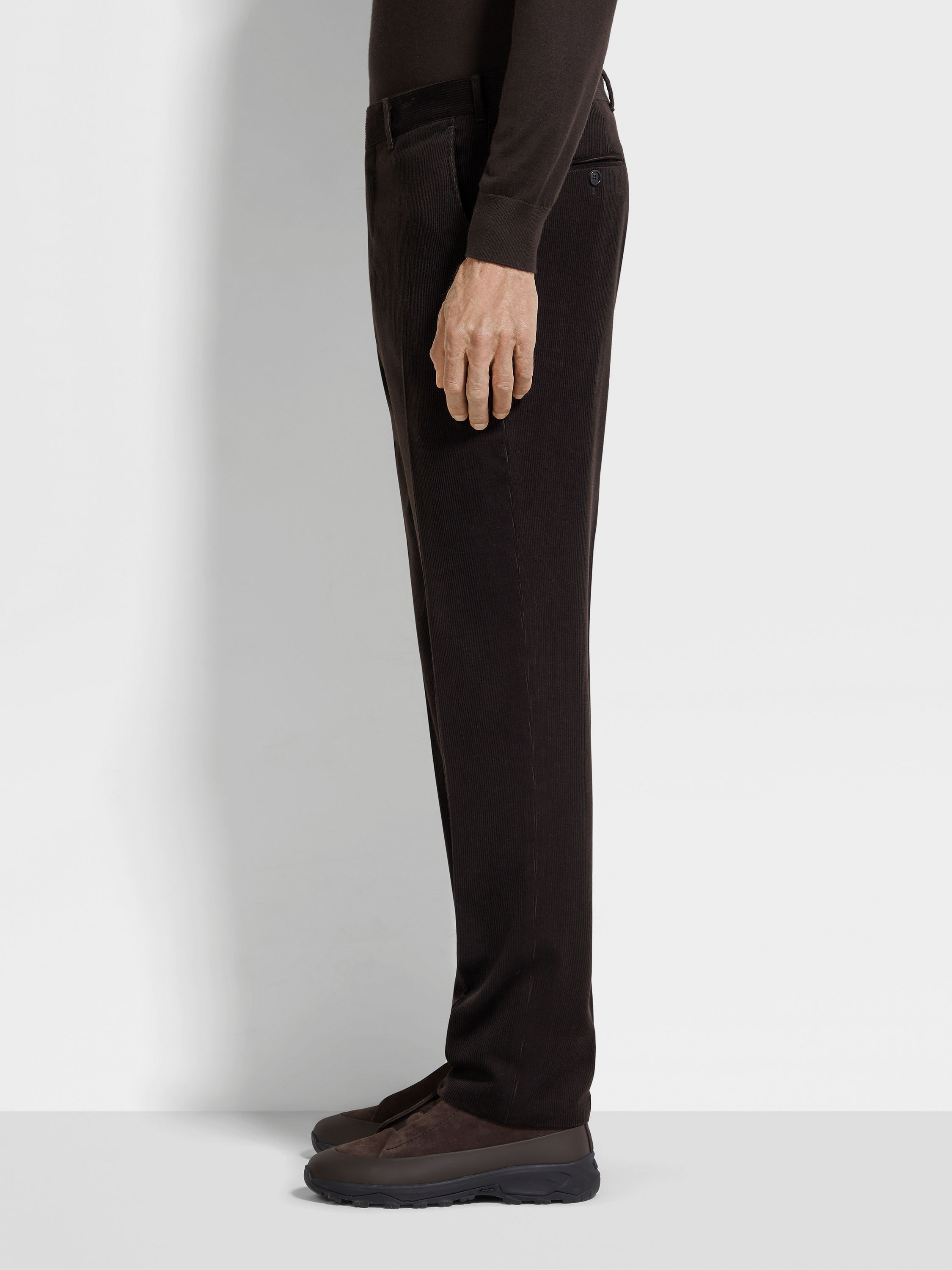 DARK BROWN CASHMERE WOOL AND SILK BLEND PANTS - 4