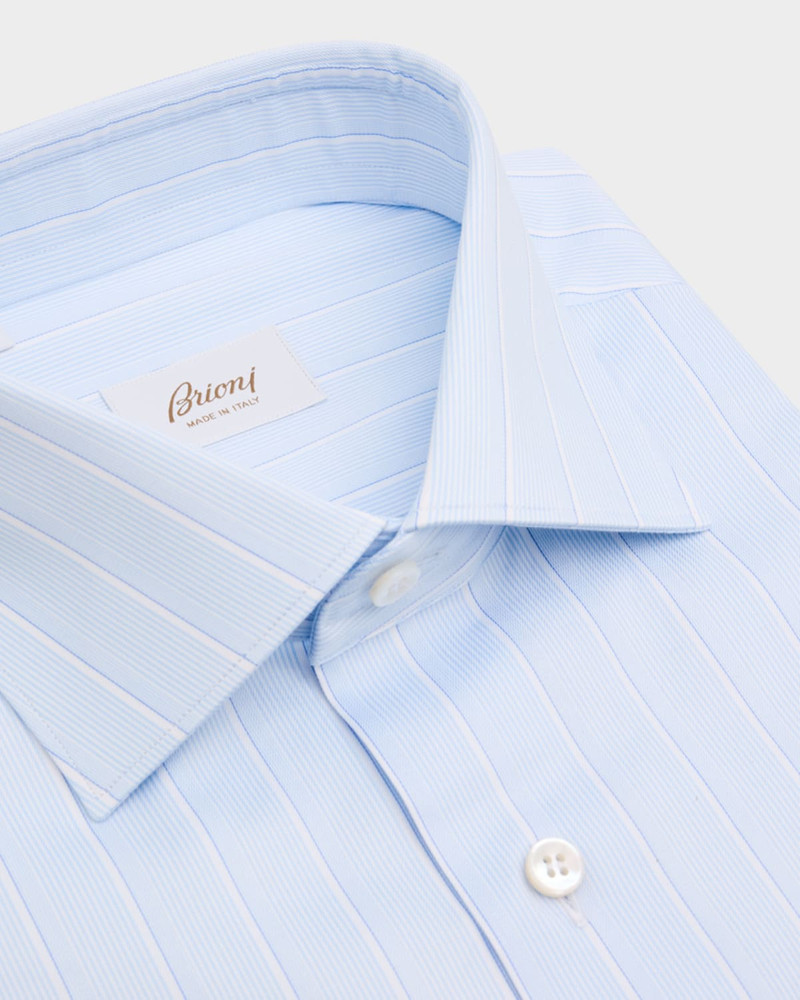 Brioni 남자의 면 넓은 줄무늬 복장 셔츠 outlook