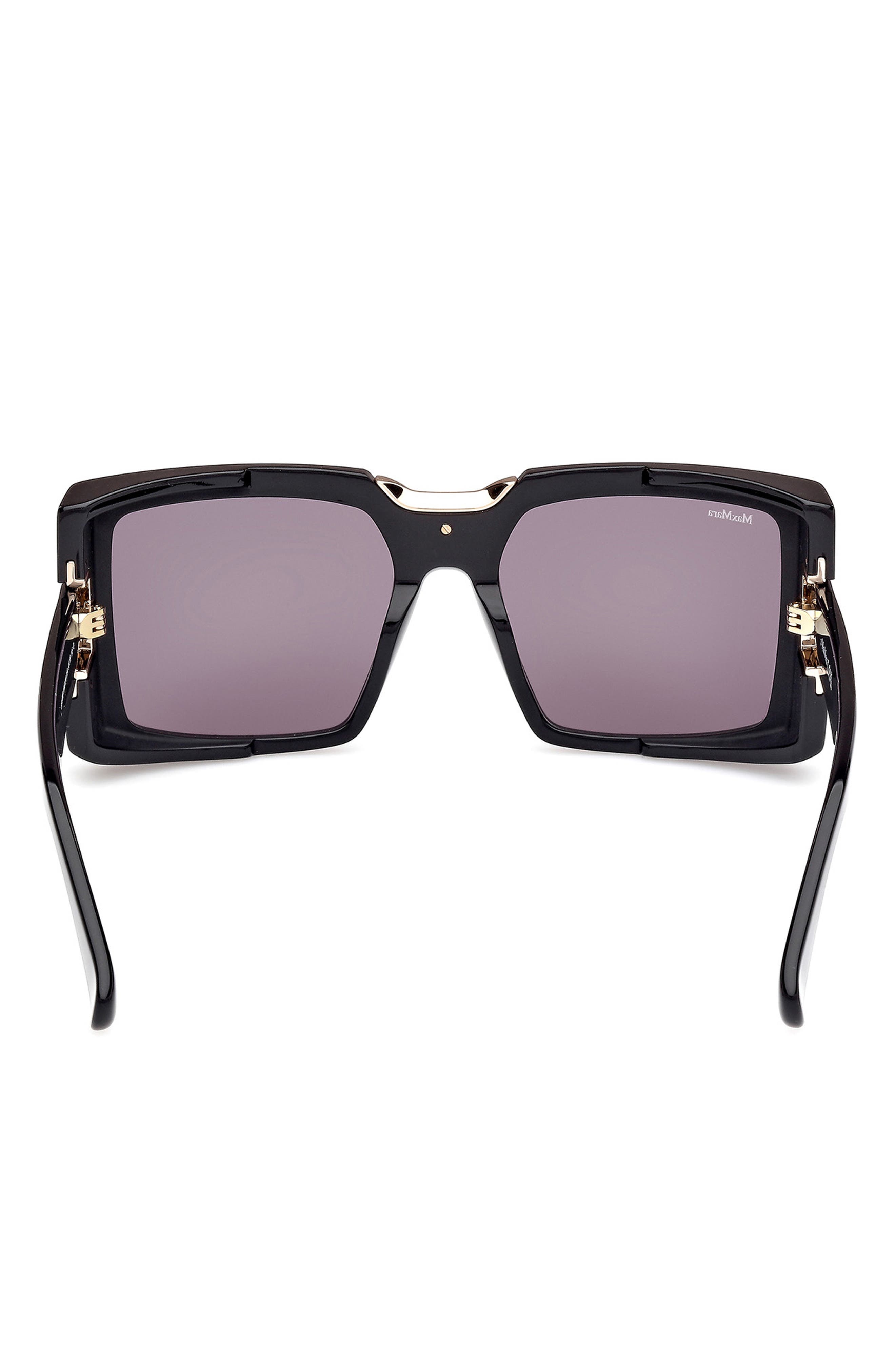 Max Mara 55mm Rectangular Sunglasses in Black/Shiny Pale Gold /Smoke at Nordstrom - 5