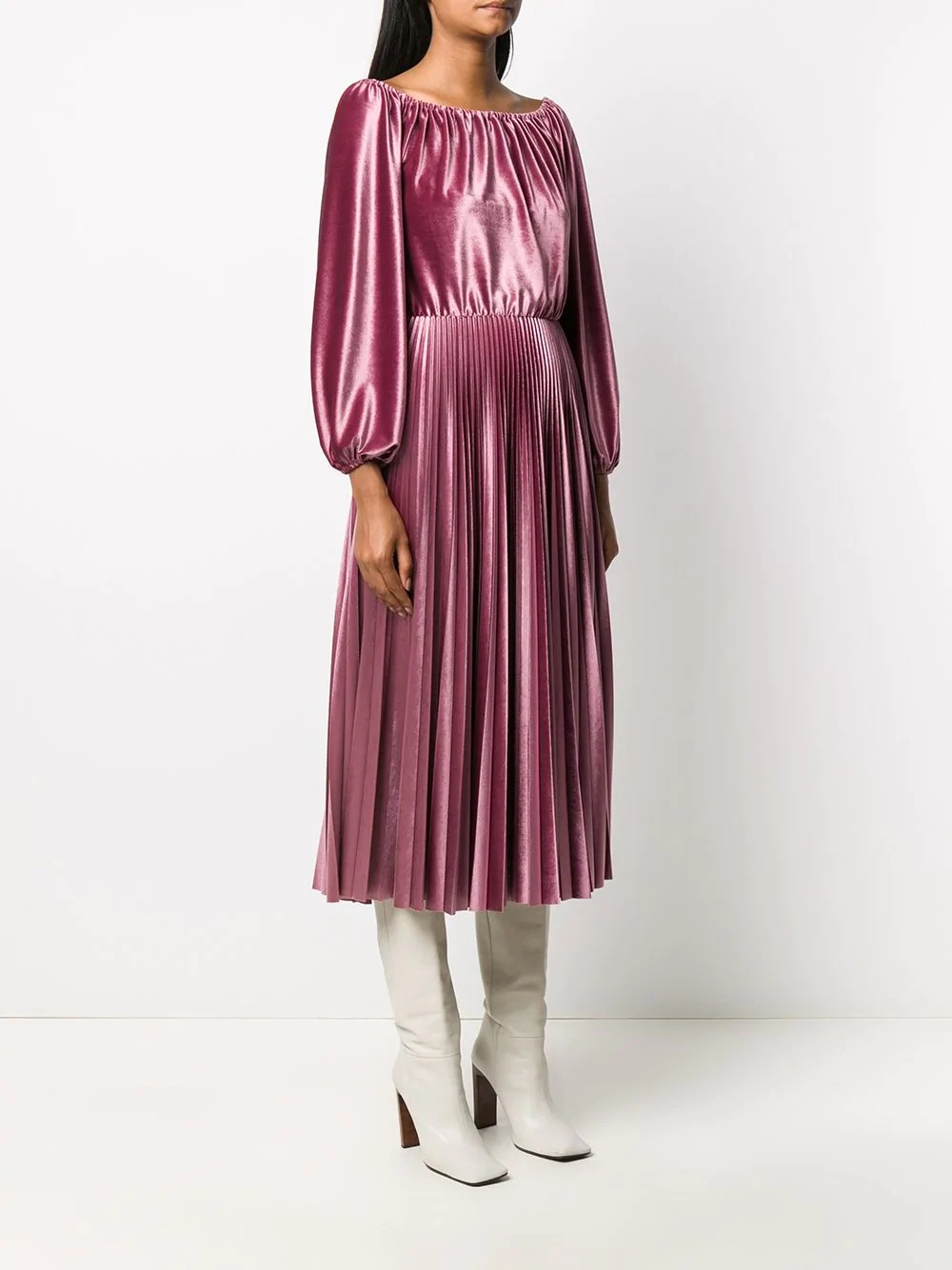 pleated velvet midi dress - 3