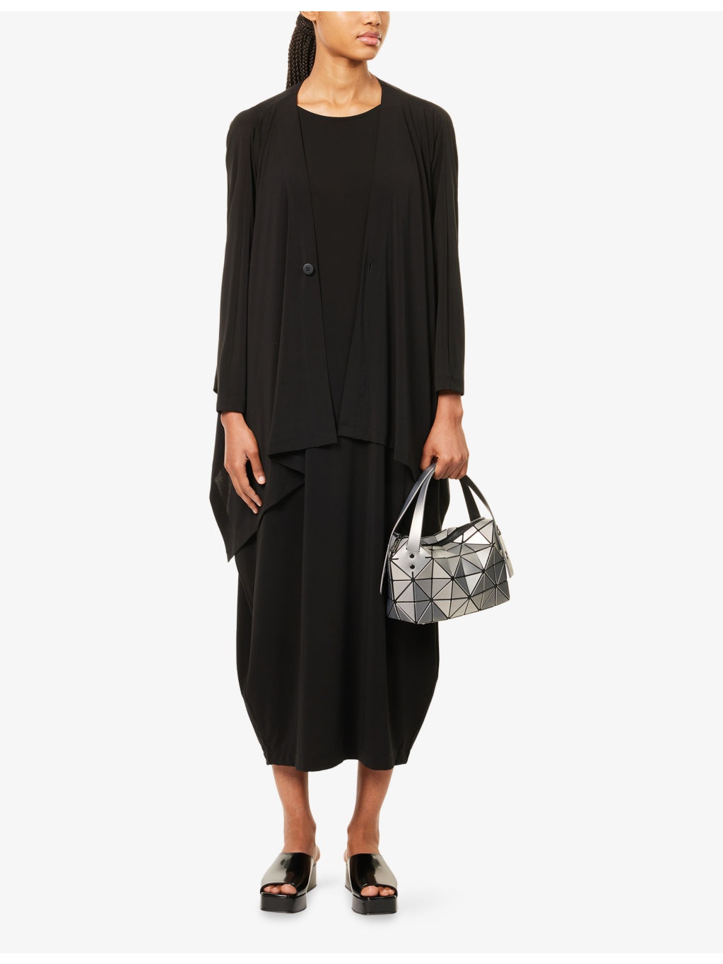 Asymmetric V-Neck Woven Cardigan - 2