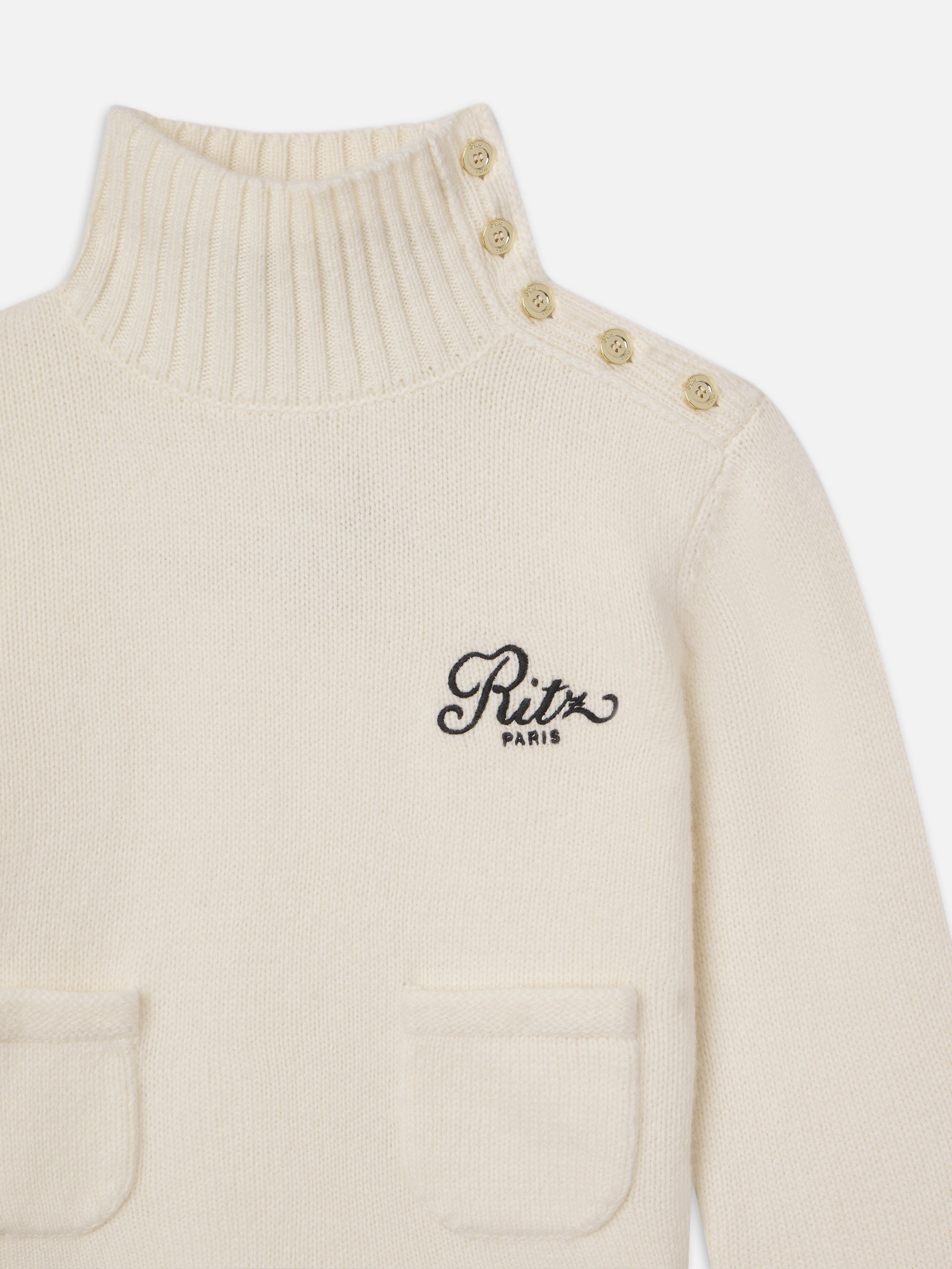 Ritz Button Detail Sweater in Cream - 3