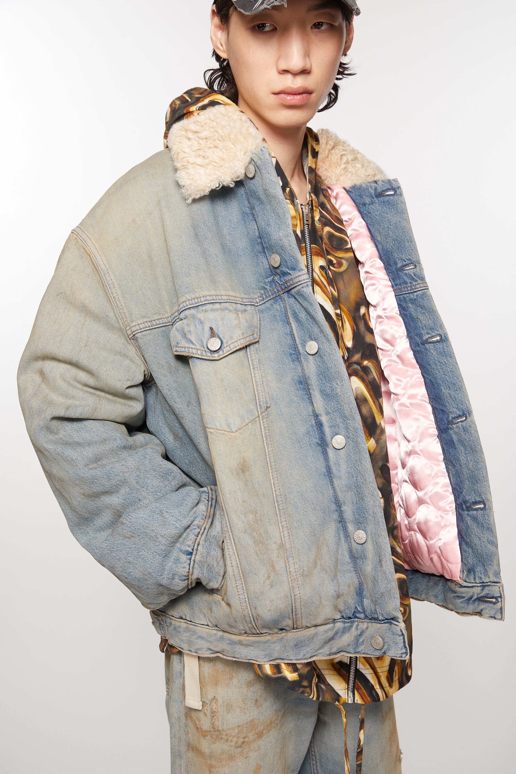 Denim fur trim jacket - Oversized fit - Mid blue - 6