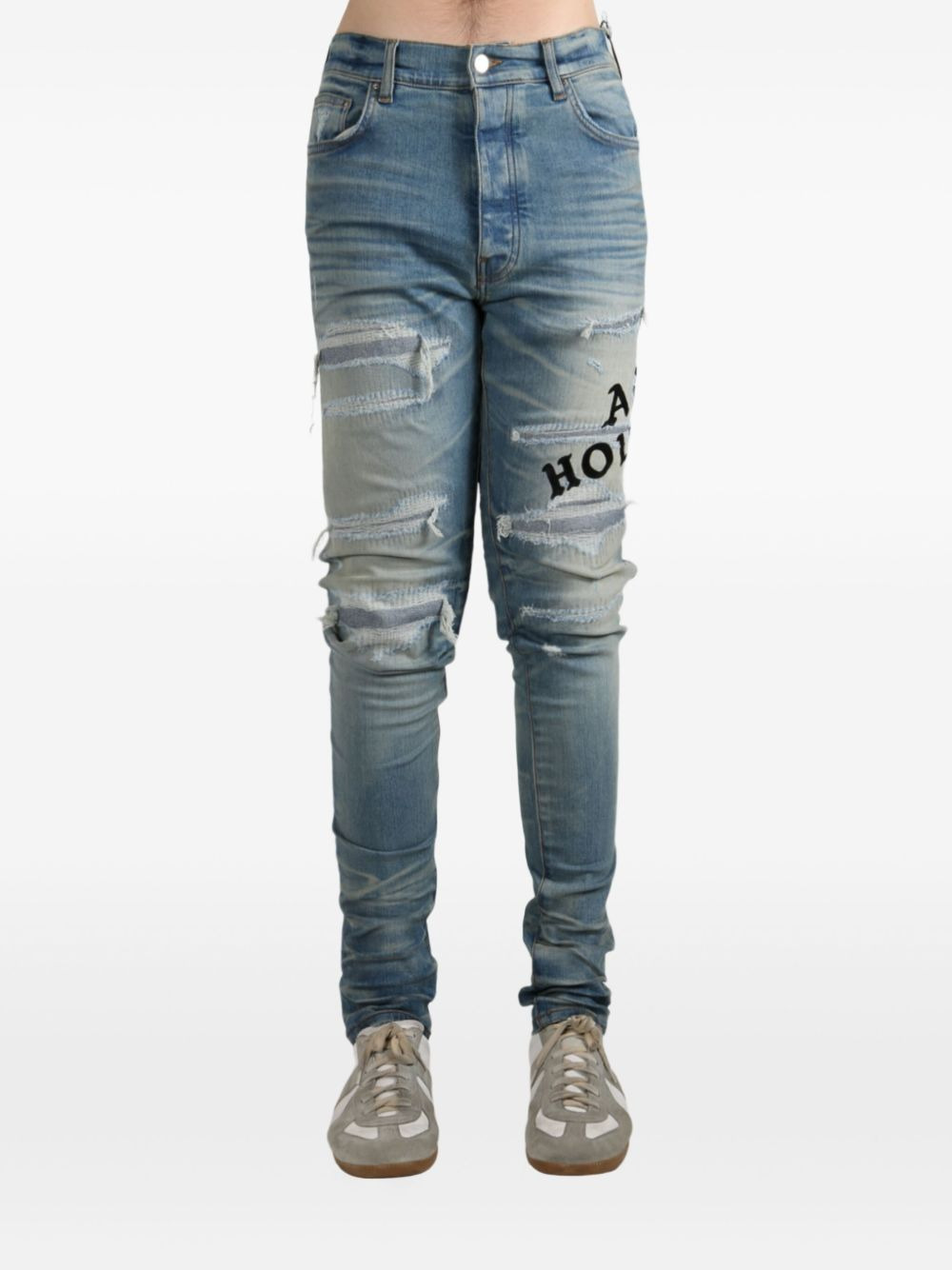 distressed embroidered jeans - 2