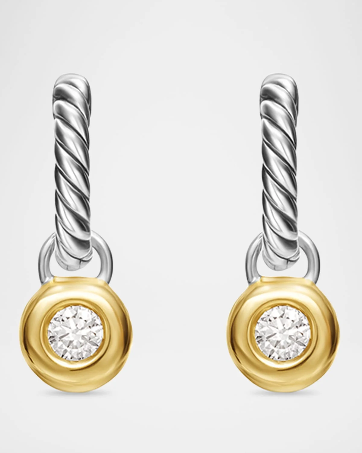 Petite Modern Cable Huggie Drop Earrings with Diamonds in Silver with 18K Gold - 1