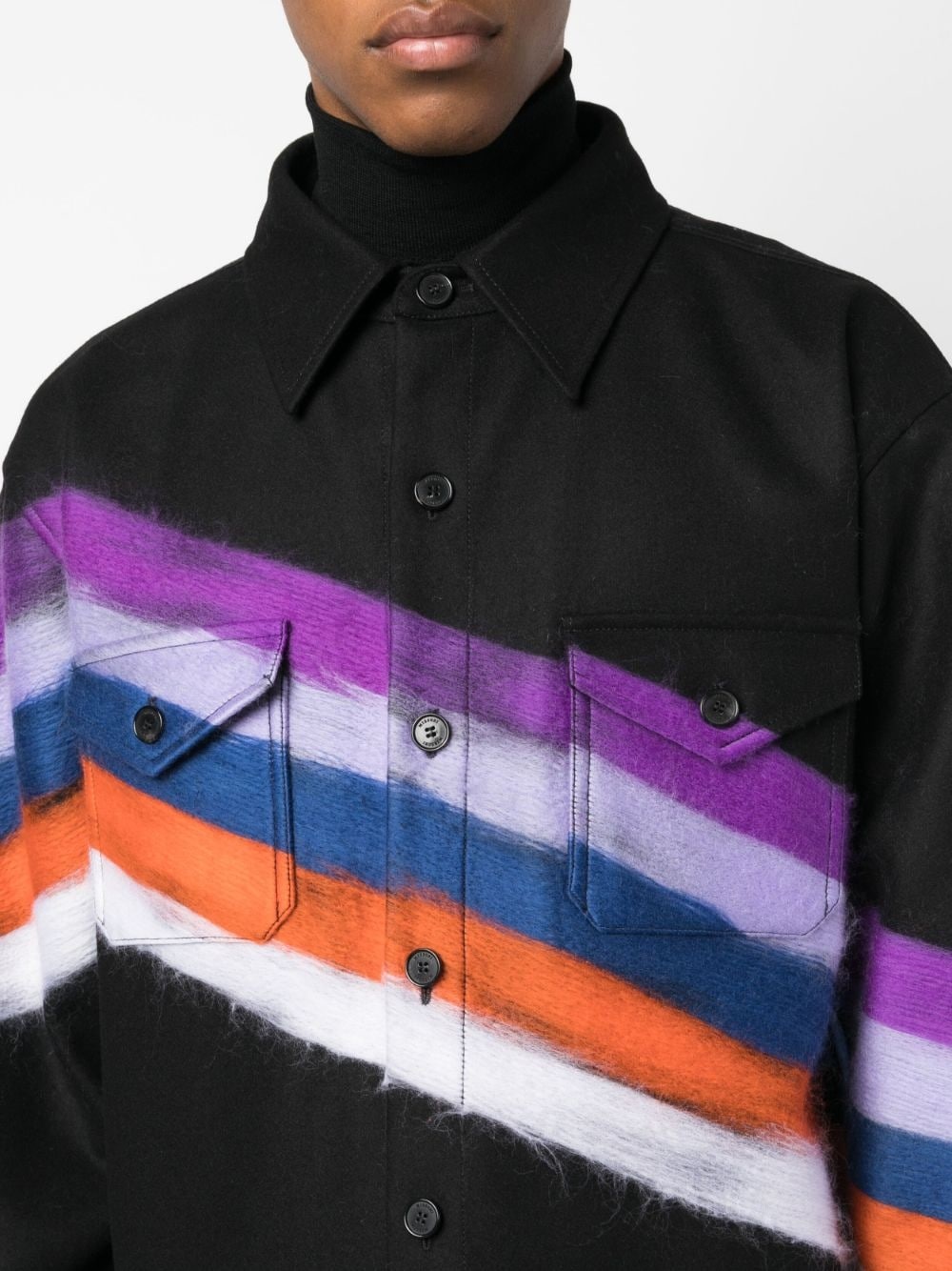 brushed-effect striped shirt jacket - 5