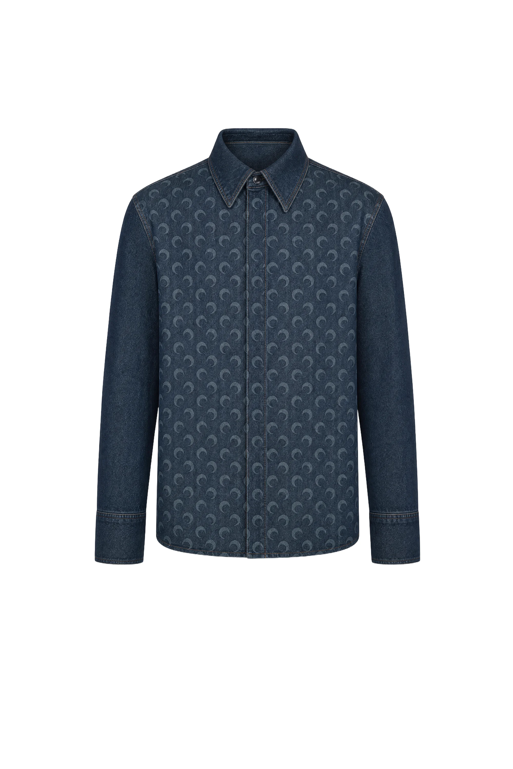 MOON LASER DARK BLUE WASH DENIM LONG SLEEVES SHIRT - 1