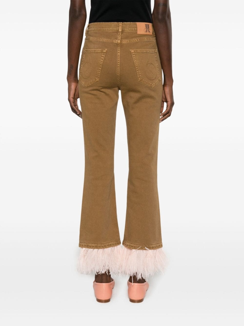 Fancy feather-trim cropped jeans - 4