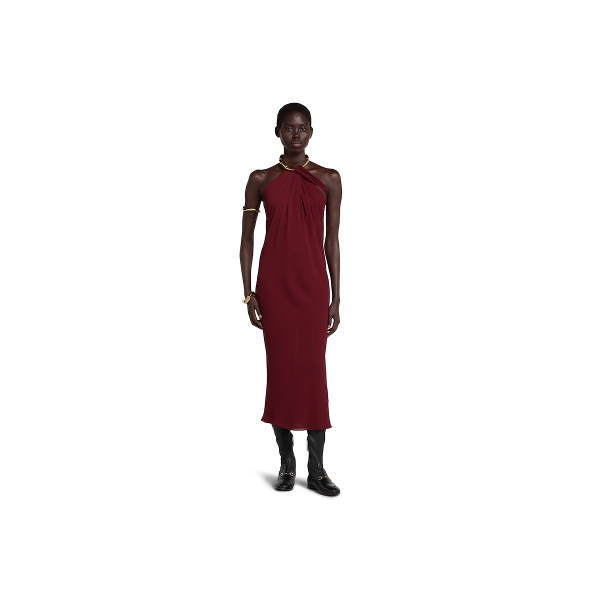 Silk crêpe sablé mid-length dress - 2
