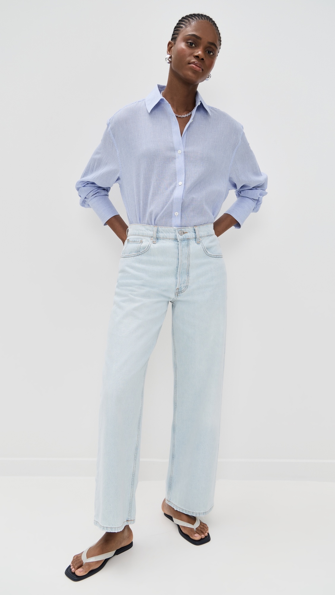 Blue and White Mini Stripe Plaza Shirt - 4