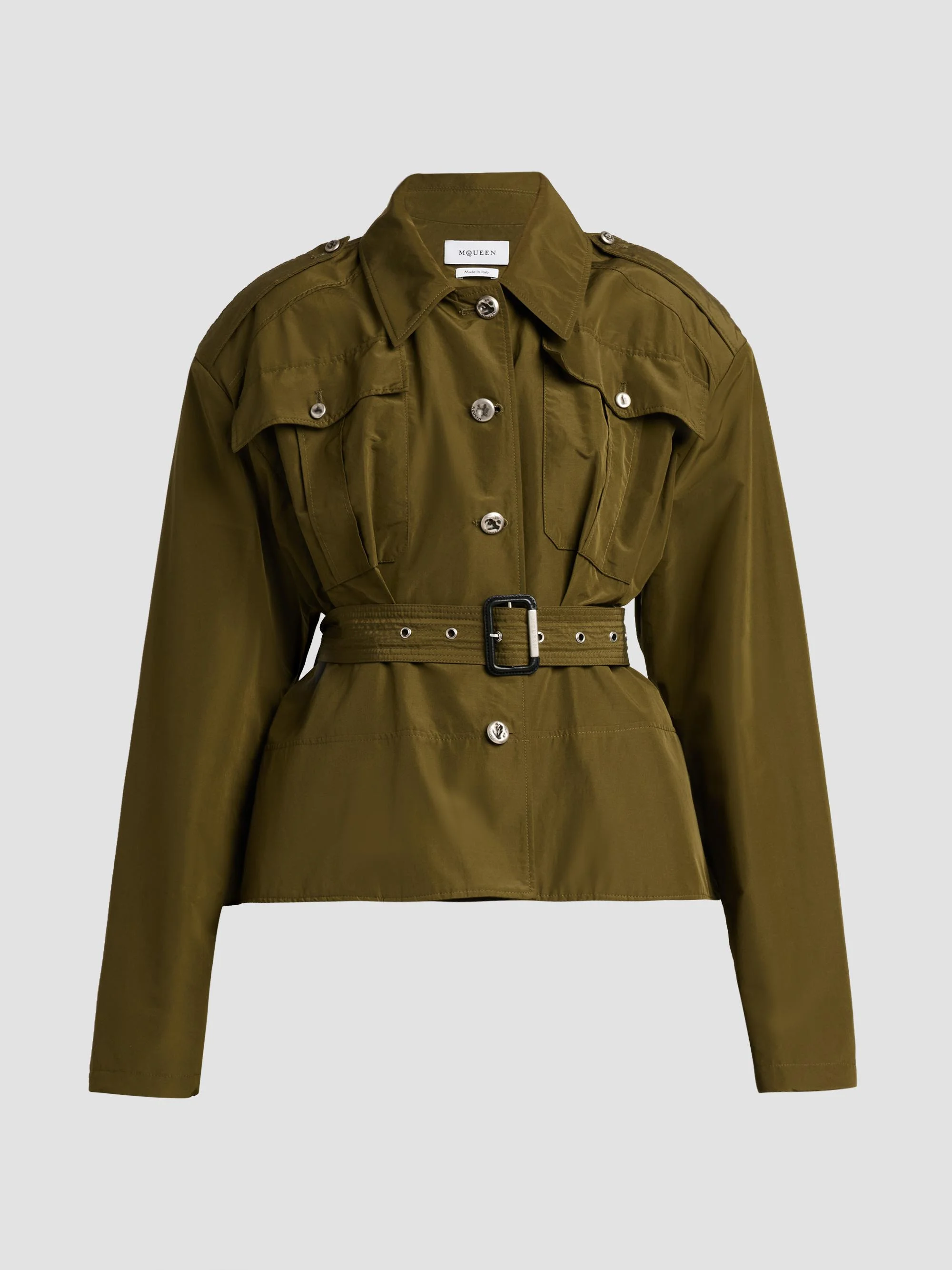Women's Belted Crop Trench Jacket - Grass Green - 1