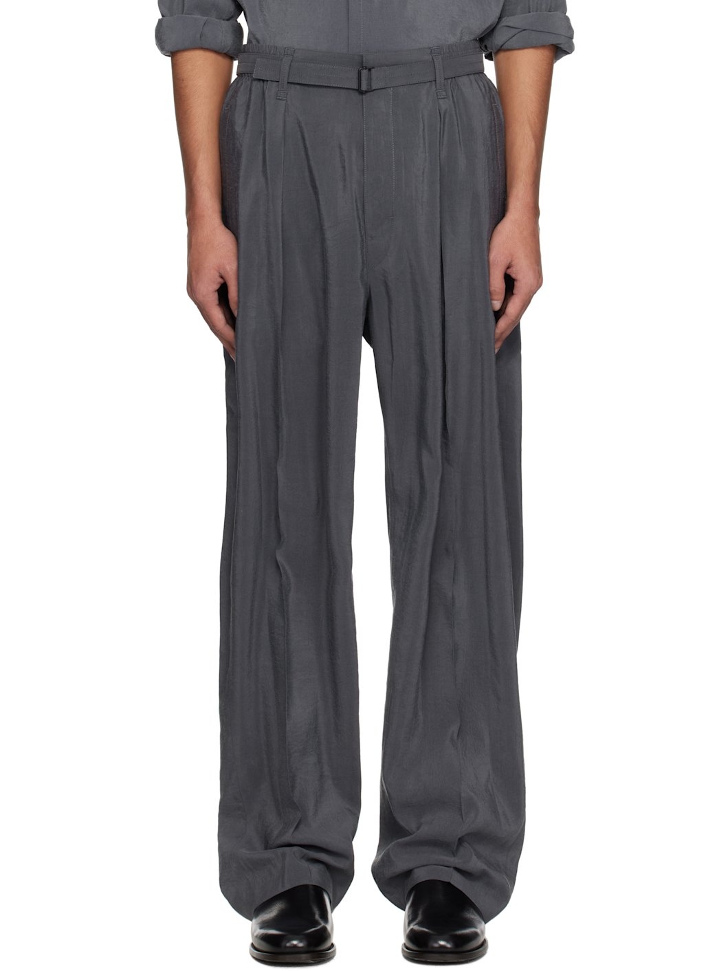 Gray Belted Relaxed Trousers - 1