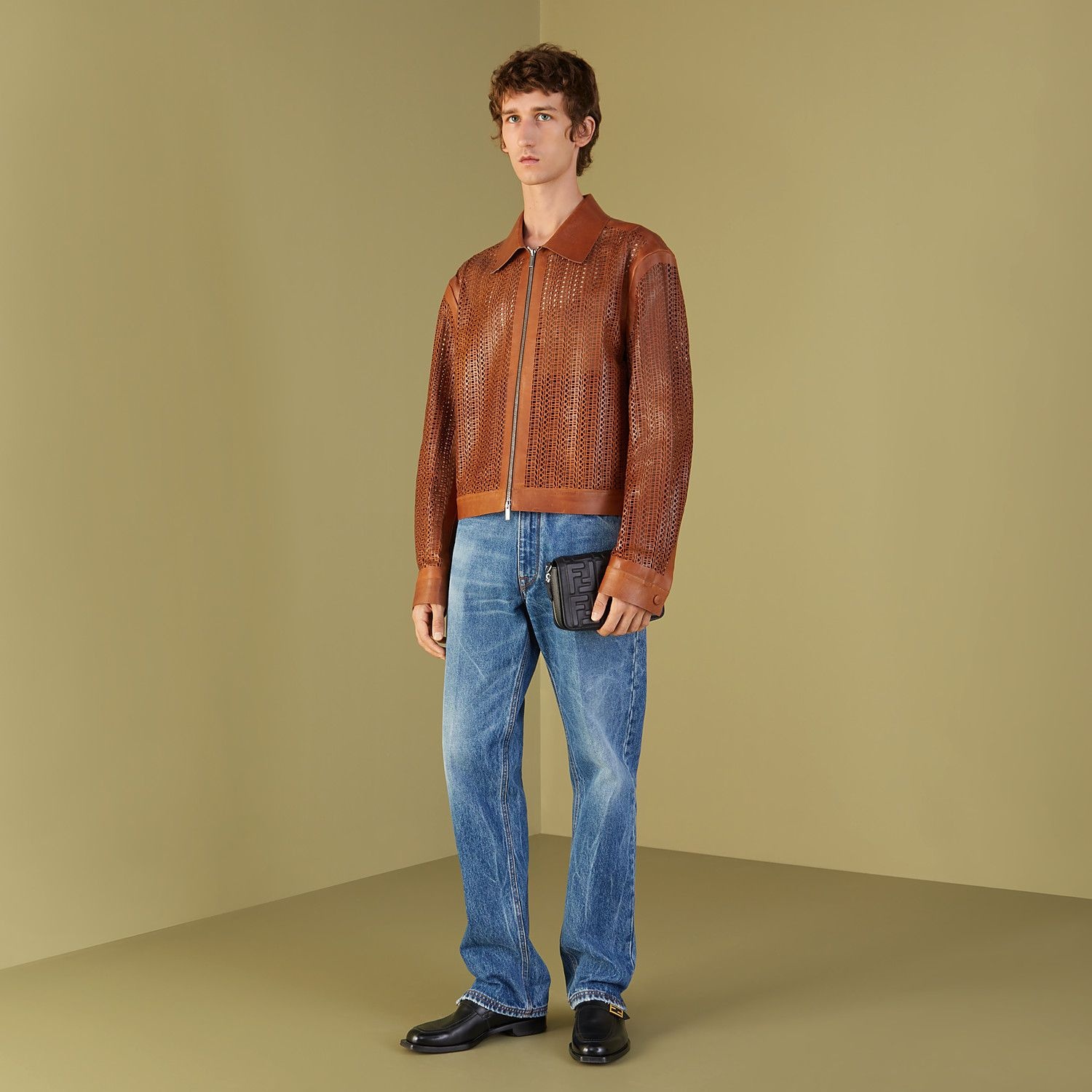 Brown leather blouson - 5