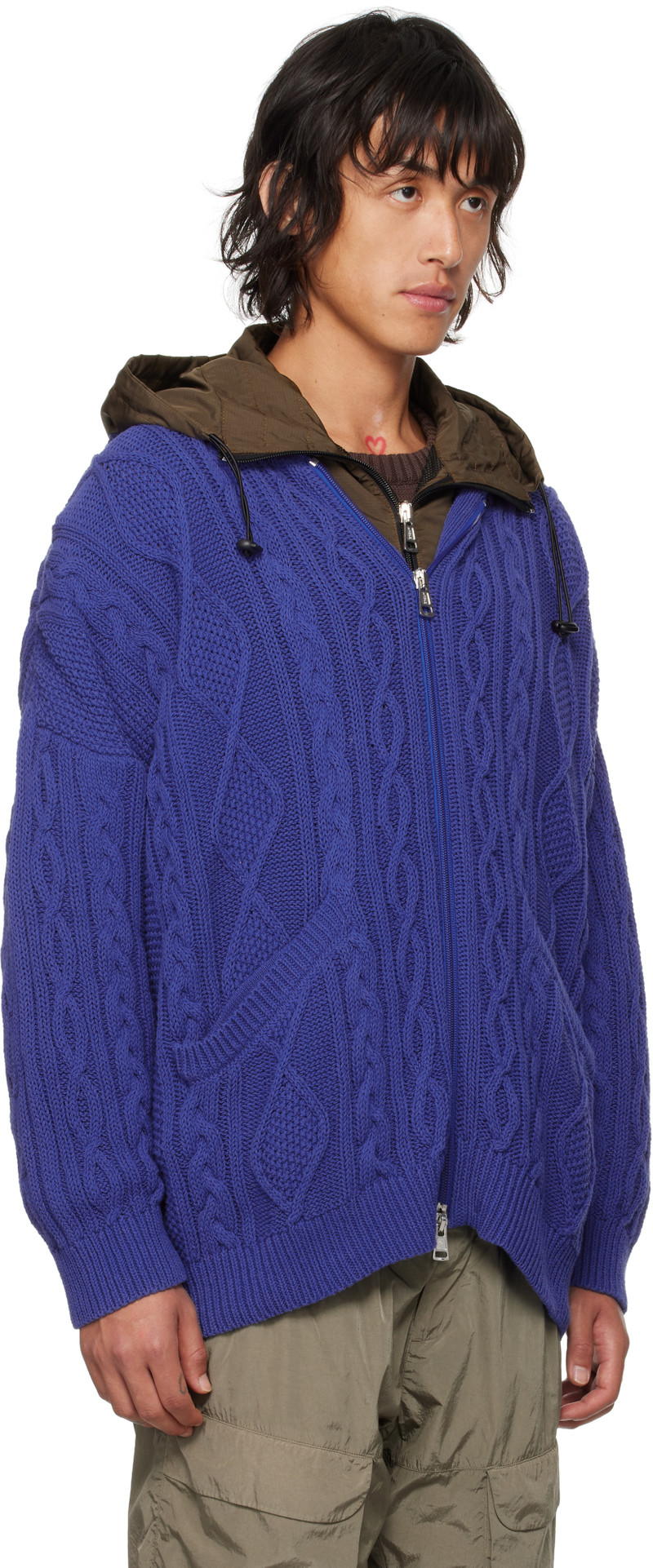 ROBYN LYNCH Blue Oversized Cable-Knit Hoodie outlook