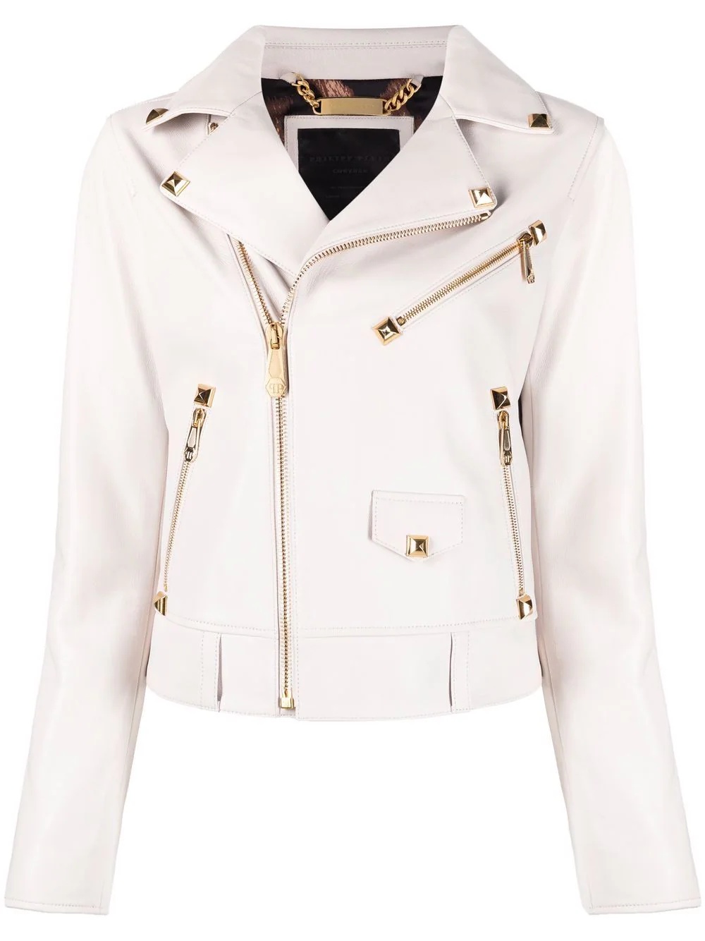 studded logo-patch biker jacket - 1