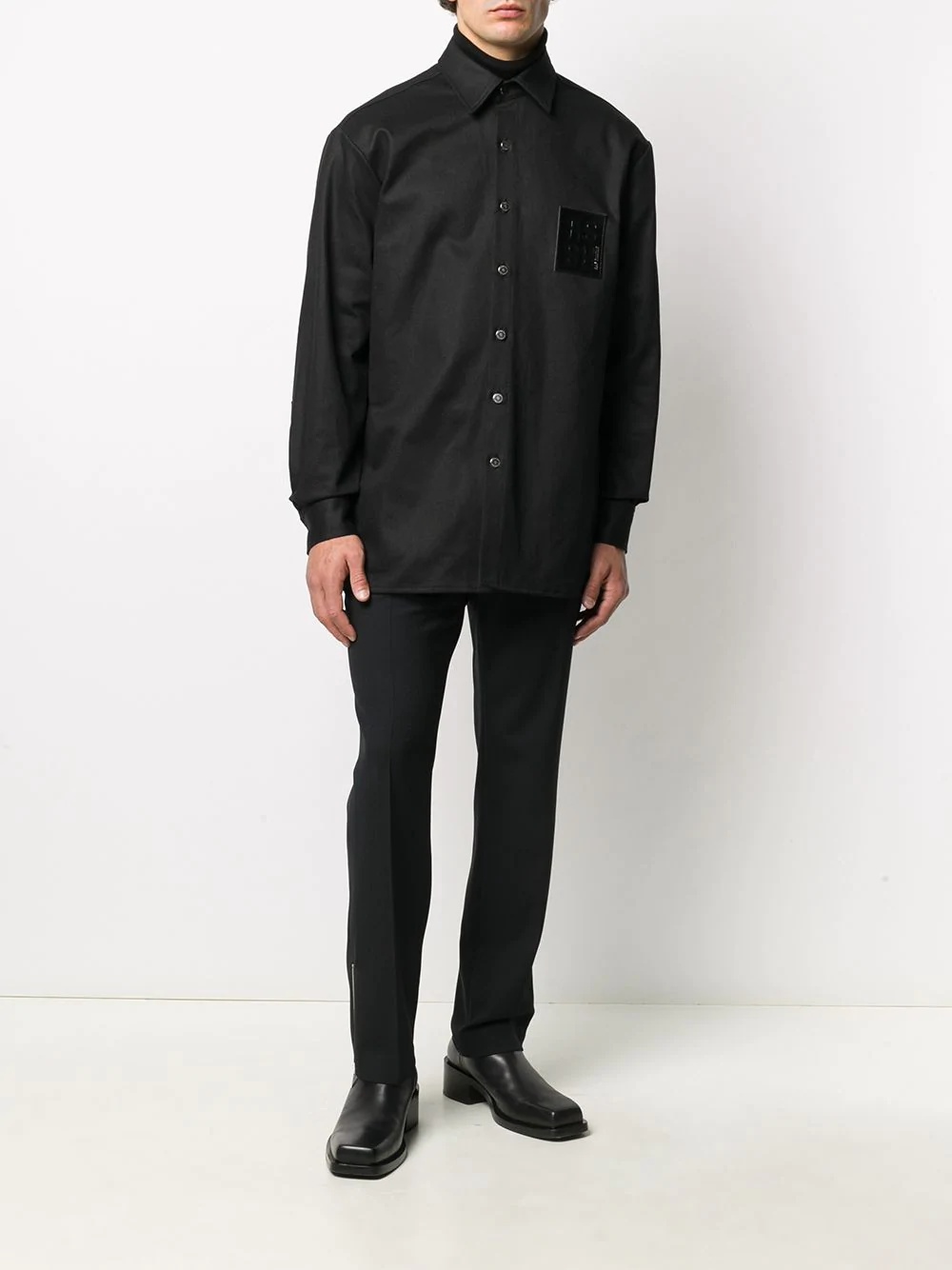 logo-patch twill shirt - 2