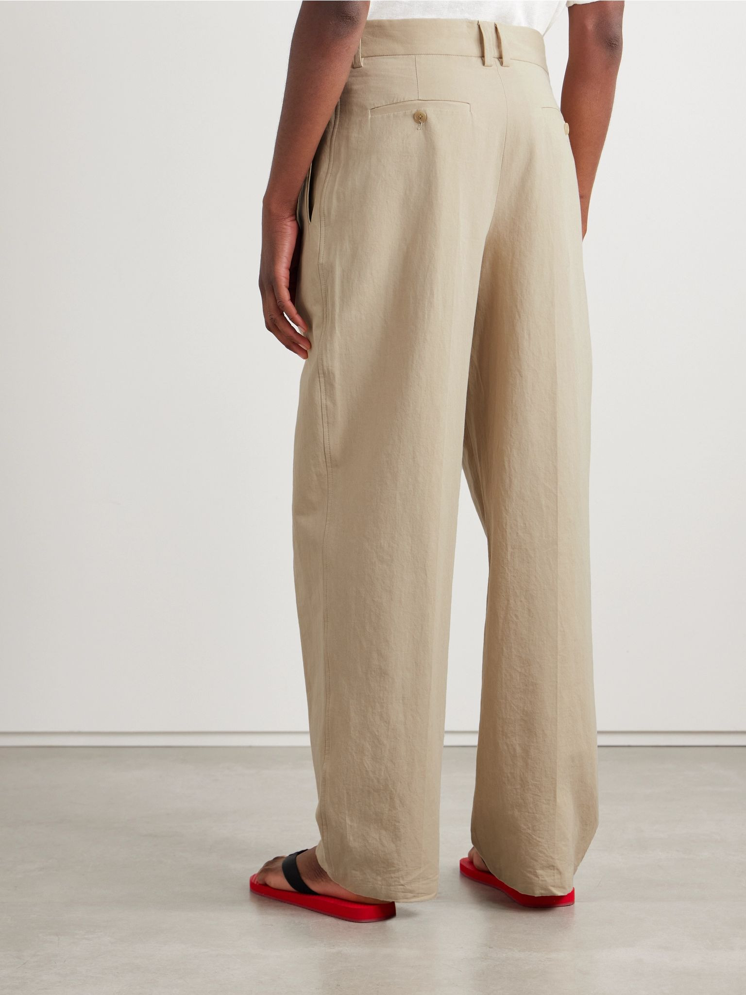 Lilas pleated cotton-blend twill tapered pants Beige - 4
