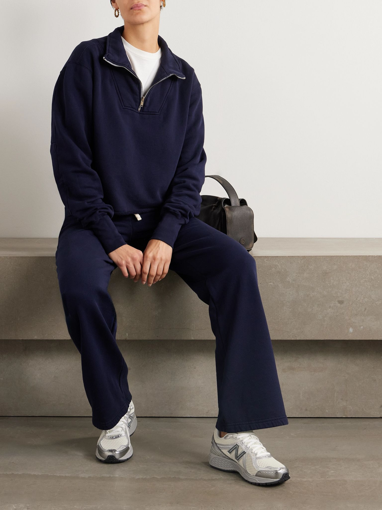 Haley cropped cotton-jersey sweatshirt Navy - 2