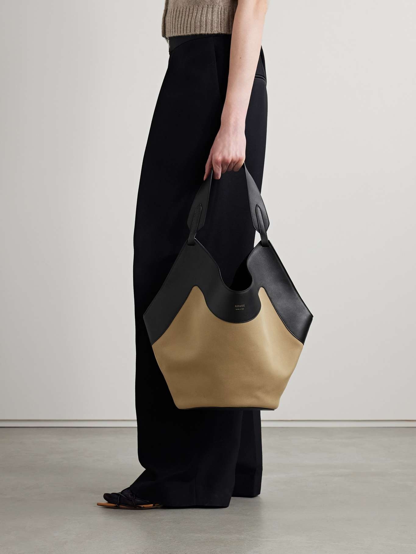 Lotus medium leather-trimmed canvas tote - 2