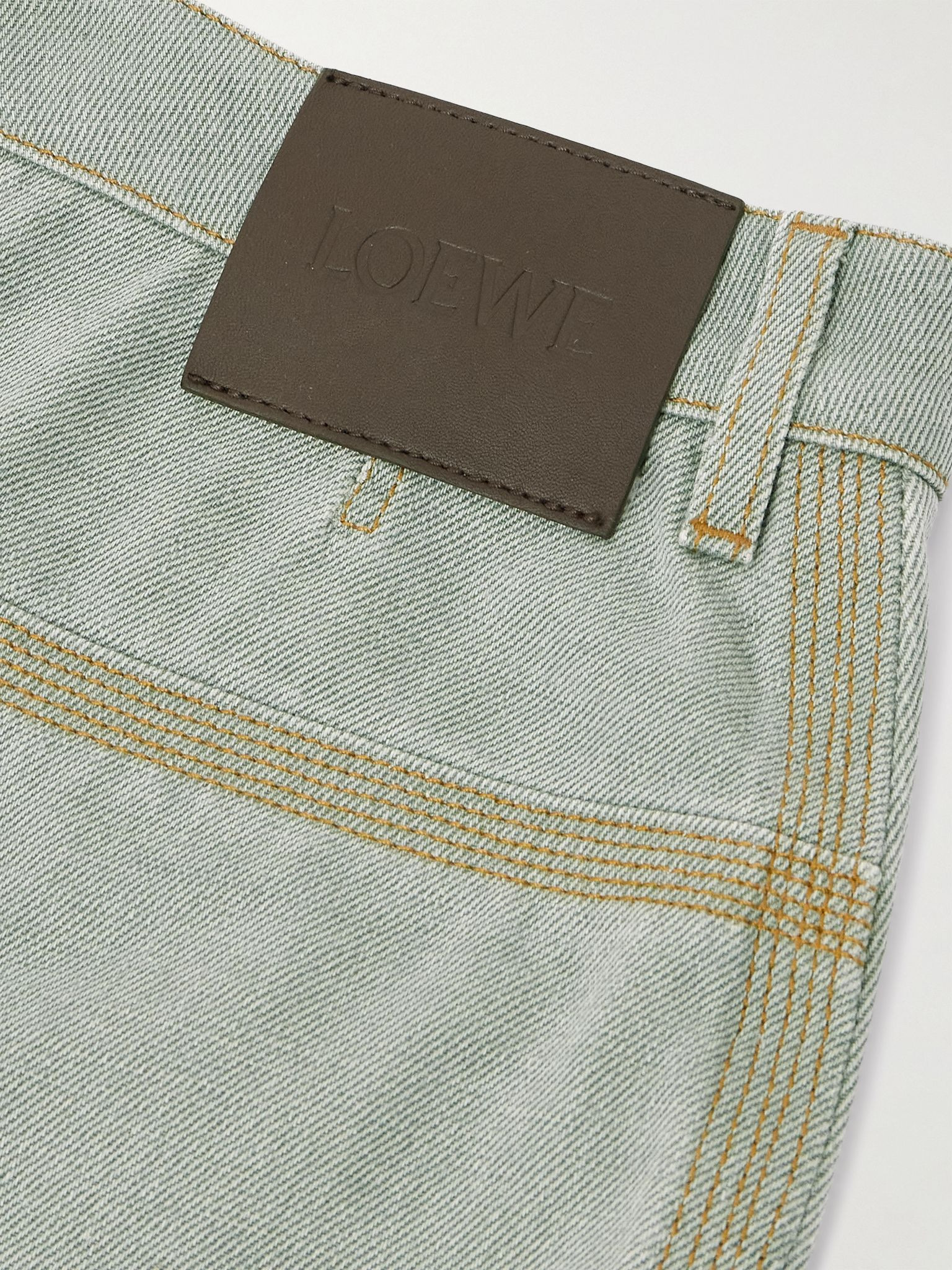 Leather-trimmed denim shorts Green - 5