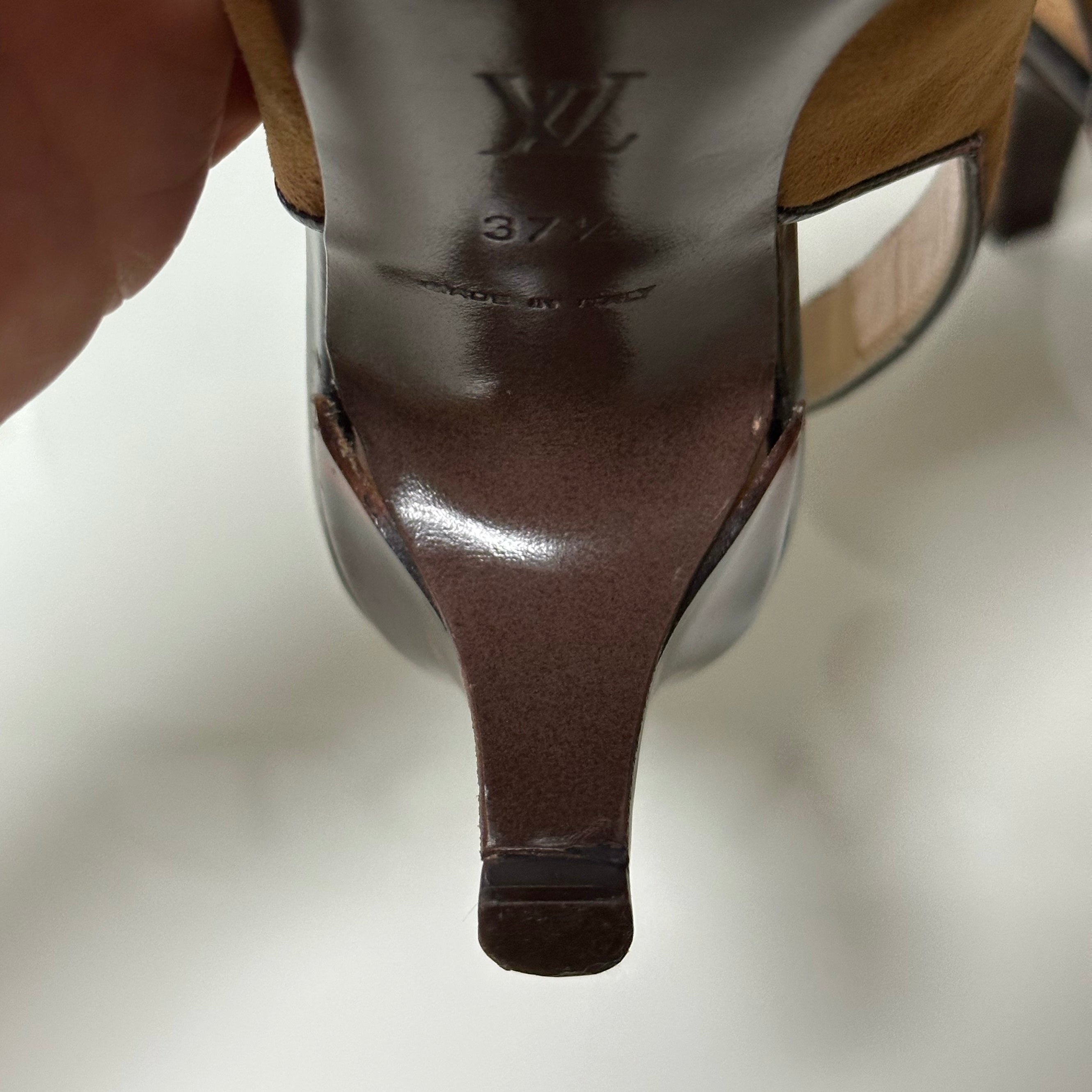 LOUIS VUITTON Tortoiseshell Flower Motif Suede Leather Slingback Sandals - 8
