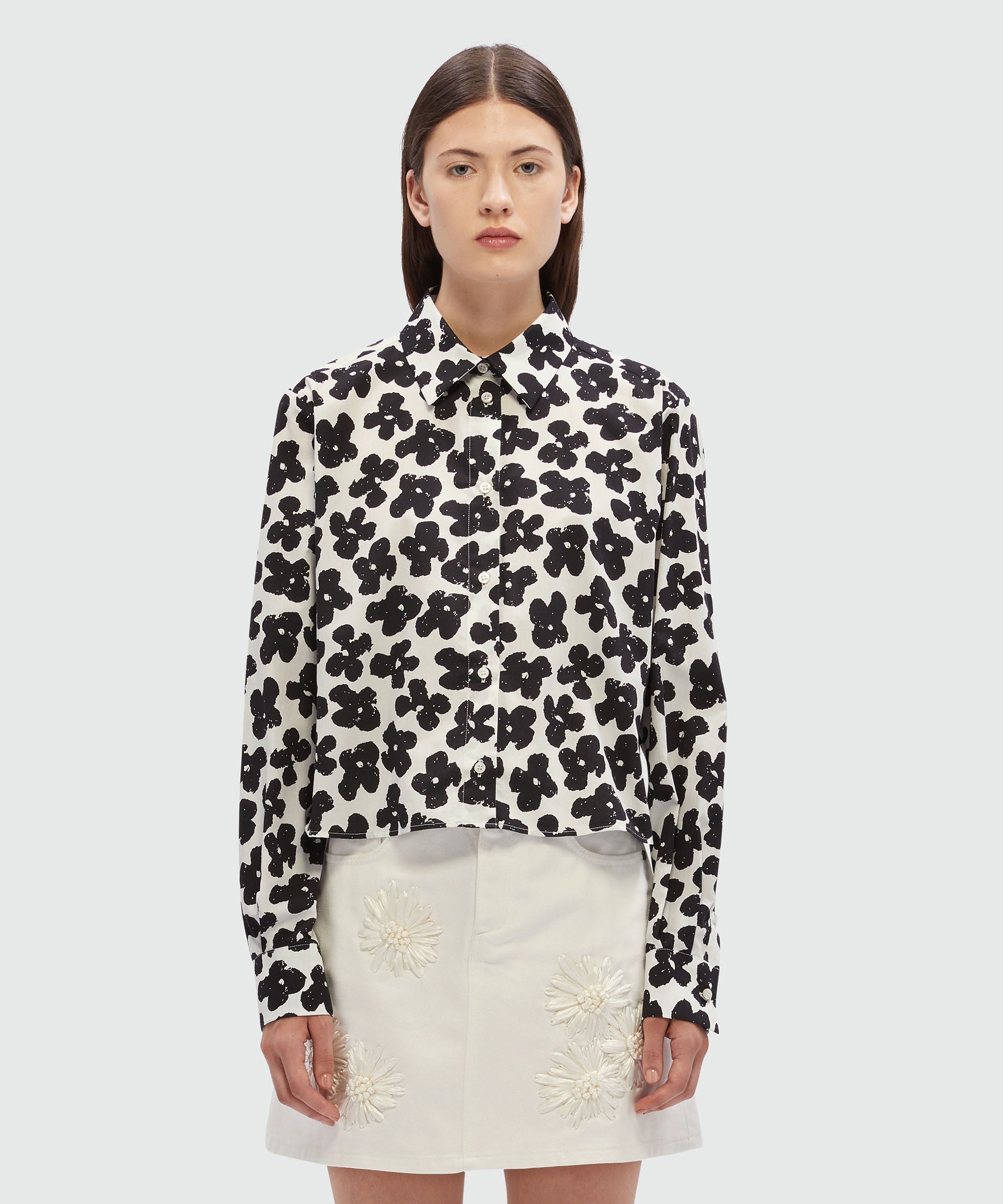 White poplin shirt with MSGM "Puffy flowers" print - 2