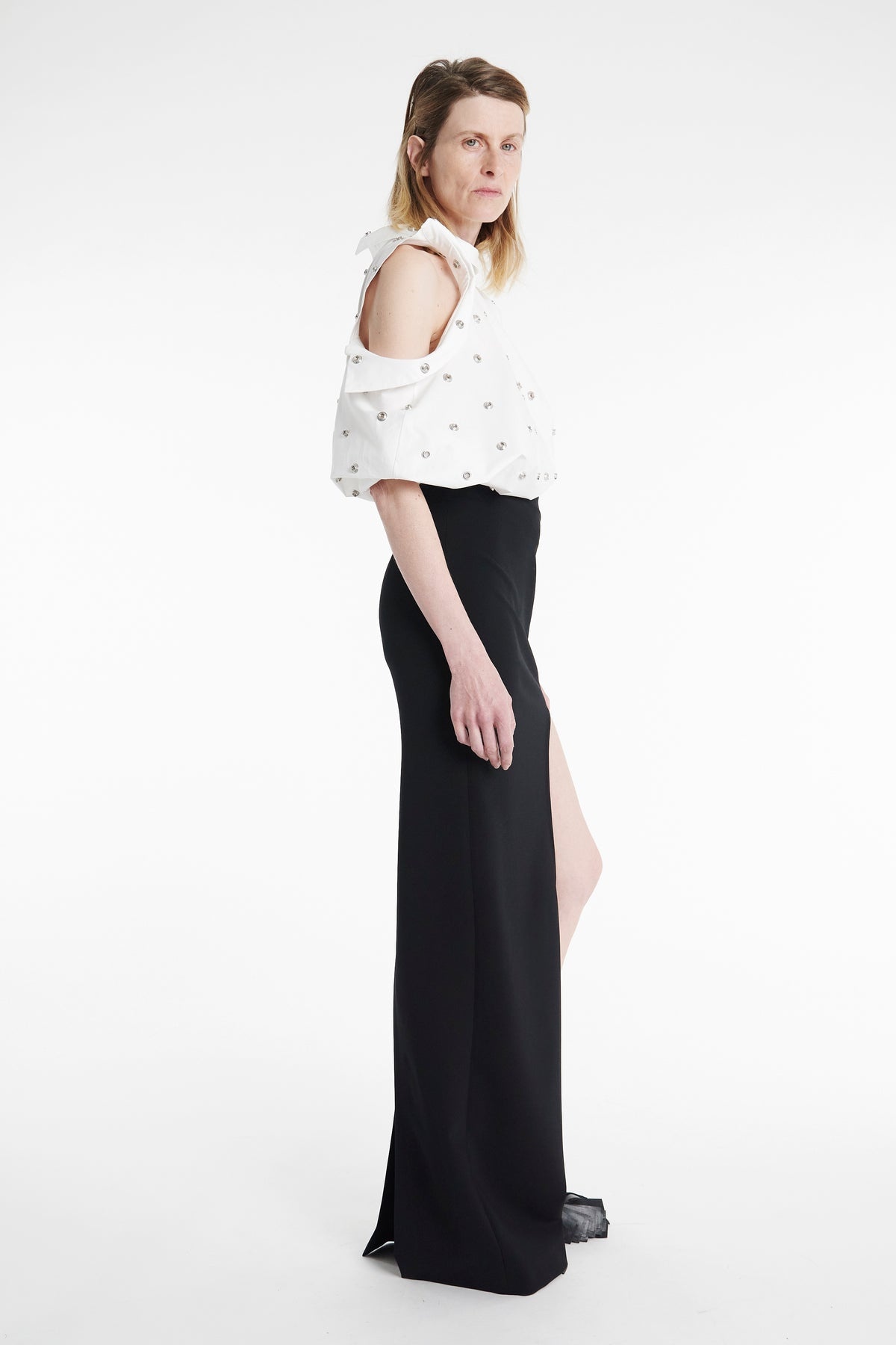 STUDDED DOUBLE COLLAR SHIRT WHITE - 6