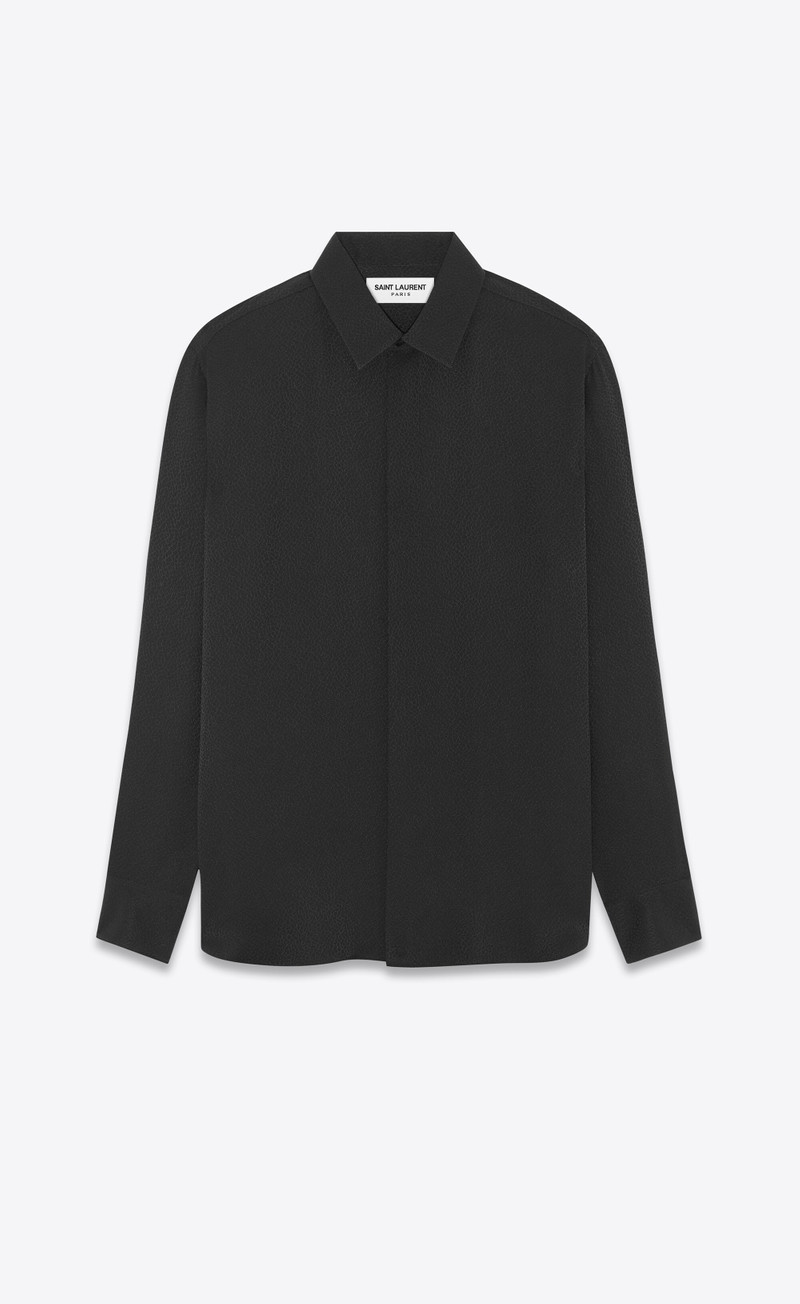 yves collar shirt in matte and shiny shagreen silk - 1