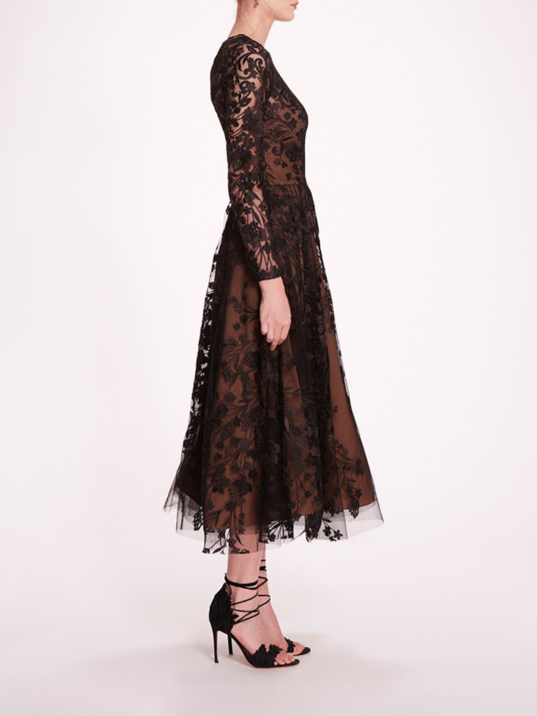 LONG SLEEVE TULLE MIDI DRESS - 3