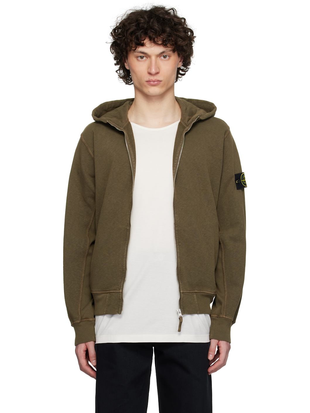 Khaki Malfilé Fleece Old Effect Hoodie - 1