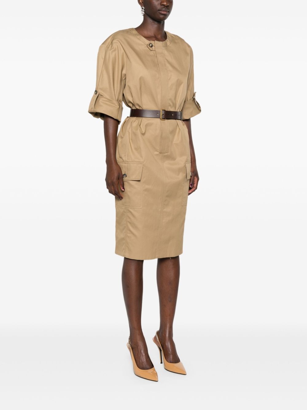 belted cotton twill dress - 3