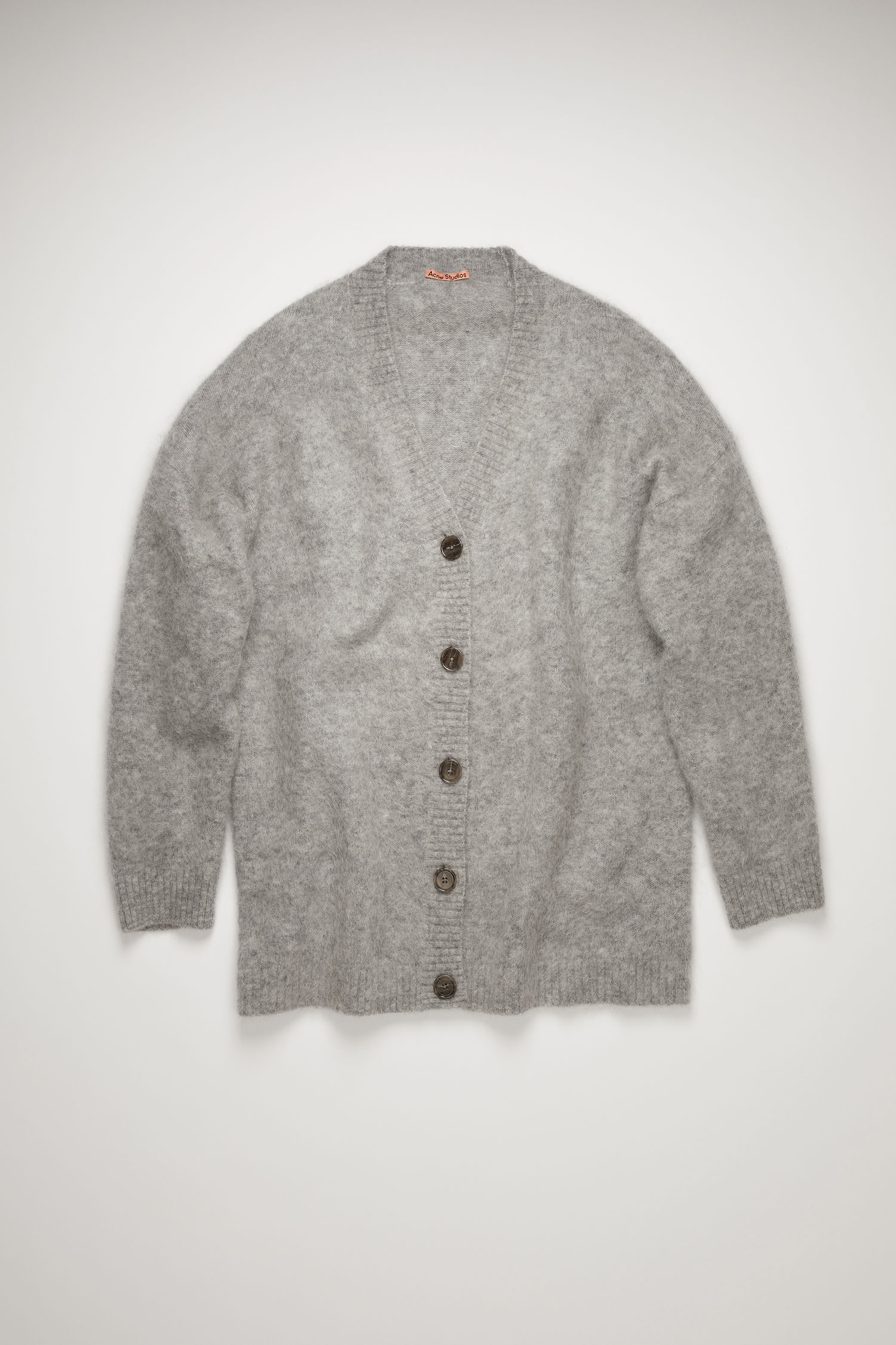 Long mohair-blend cardigan cold grey melange - 1