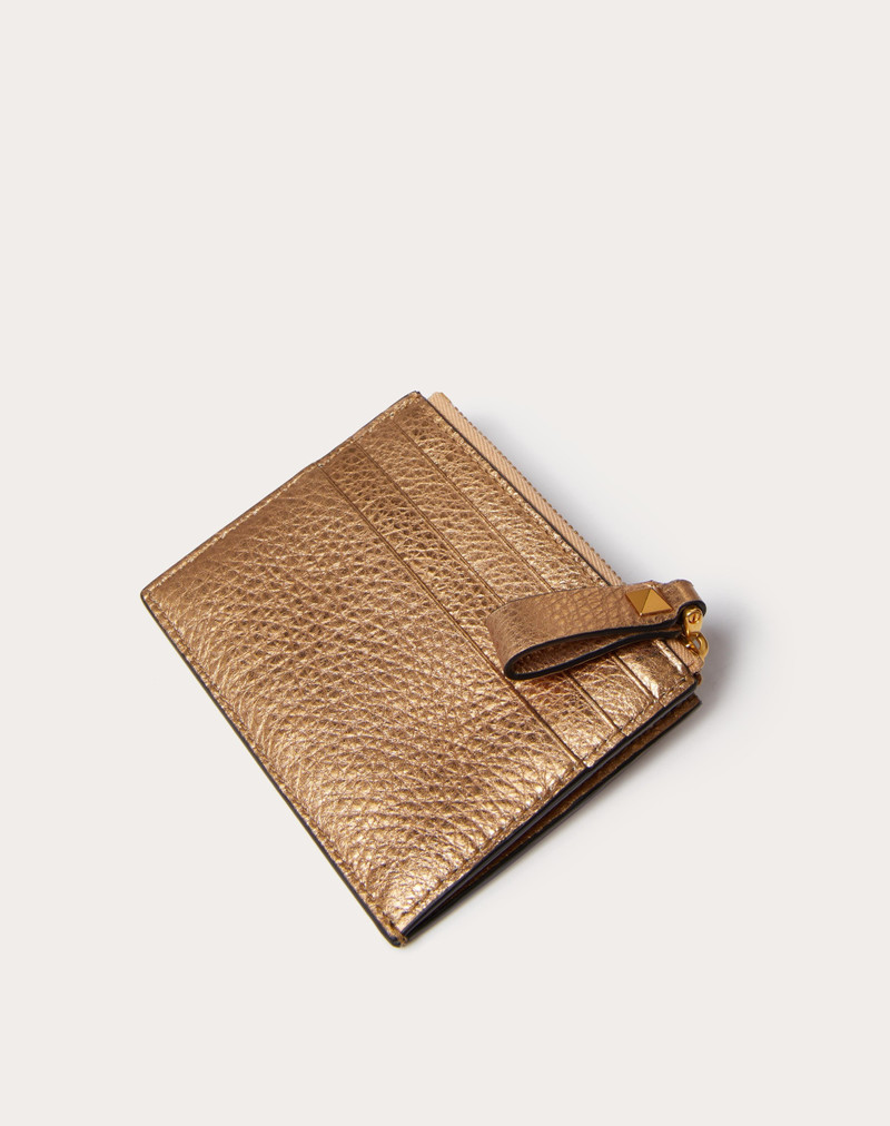 ROCKSTUD METALLIC GRAINY CALFSKIN CARDHOLDER WITH ZIPPER 3