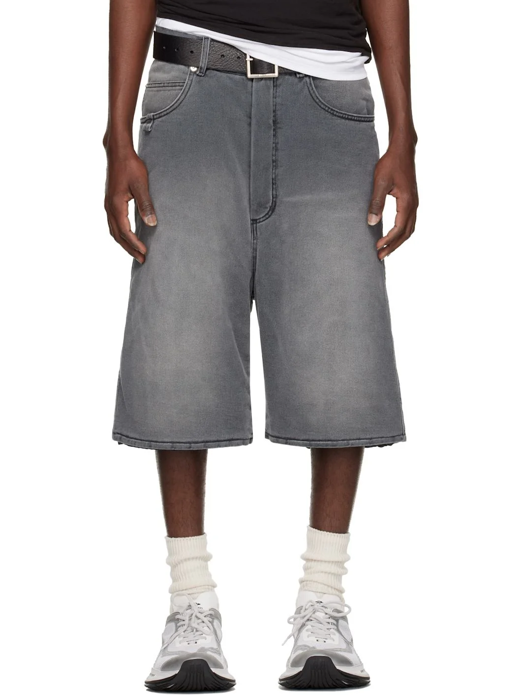 Gray Stack Denim Shorts - 1