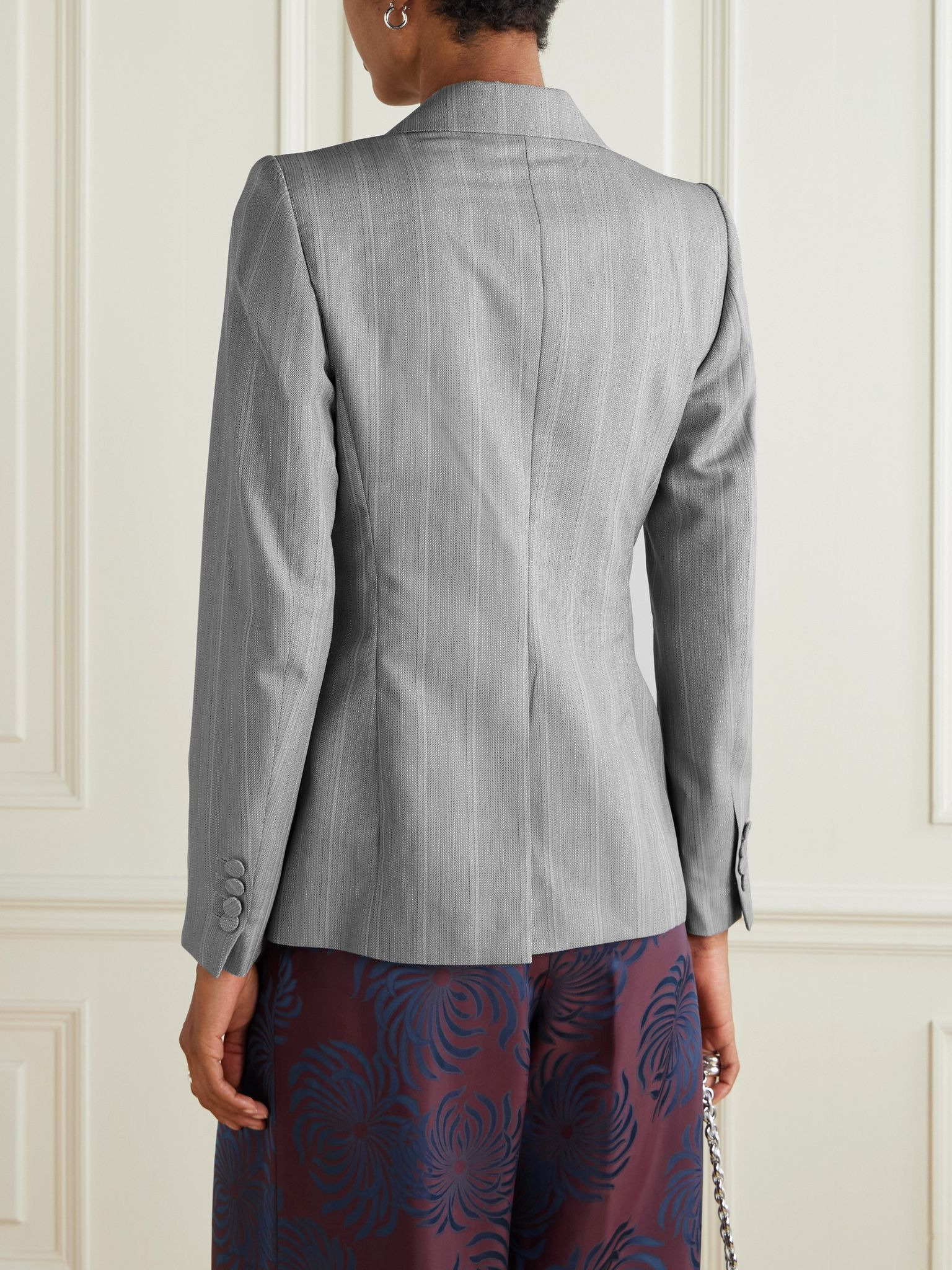 Double-breasted herringbone wool-blend blazer Gray - 4