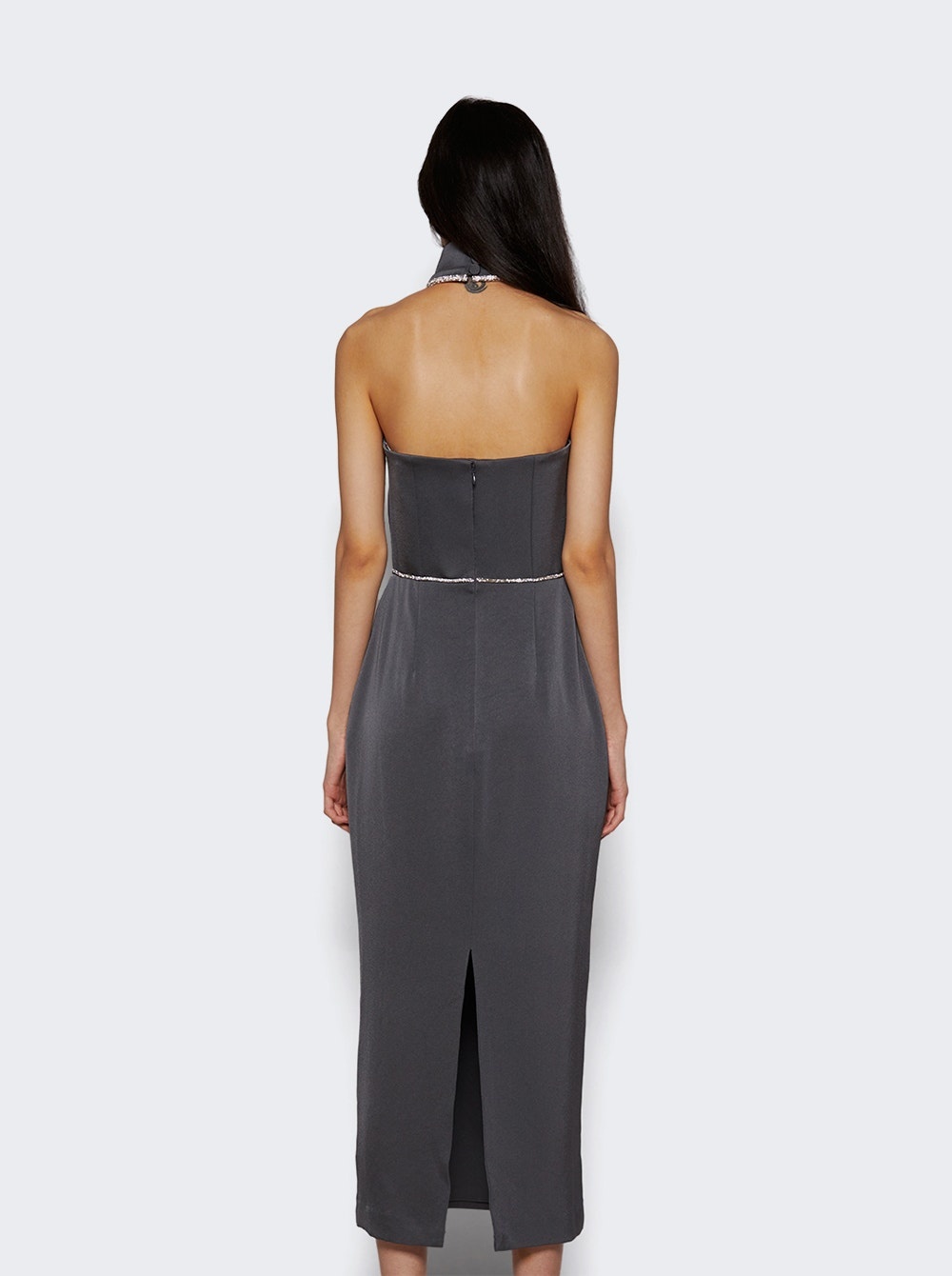 Crystal Trimmed Strapless Dress Grey - 5