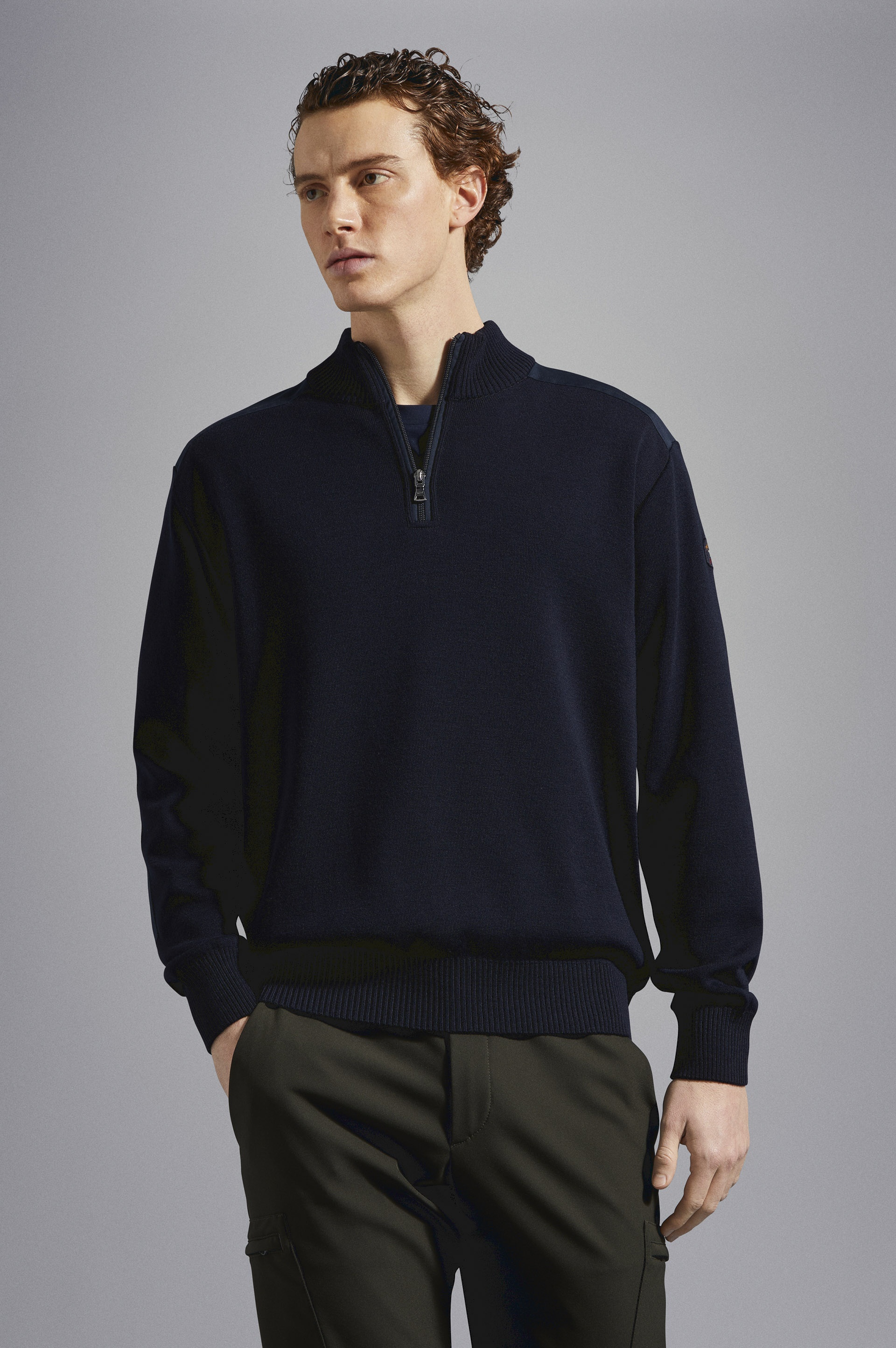 WOOL HALF ZIP SWEATER WITH ICONIC BADGE - 6
