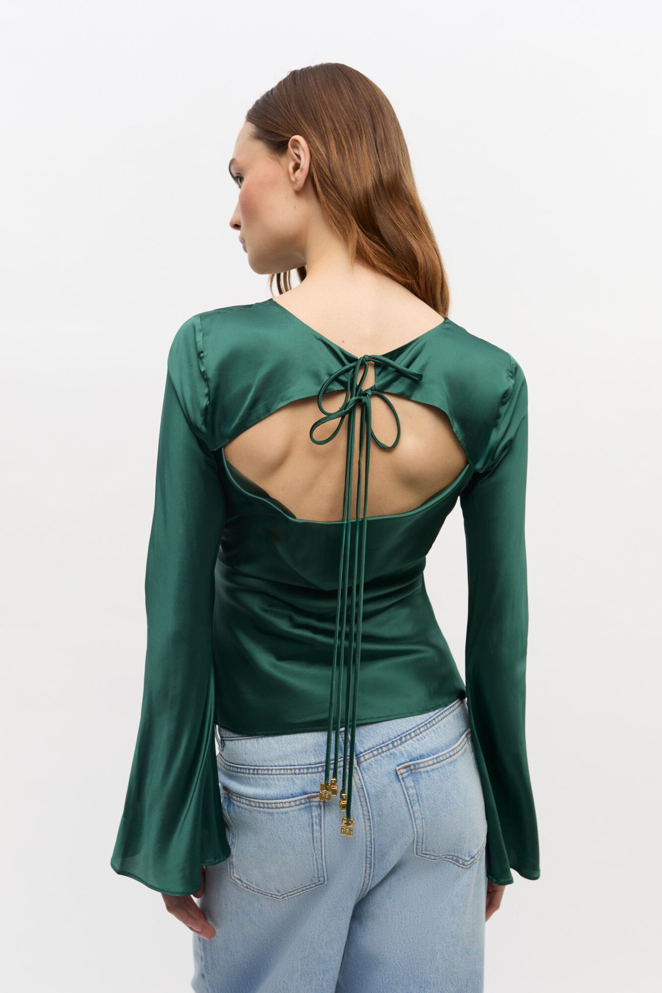 GREEN SATIN BLOUSE - 3