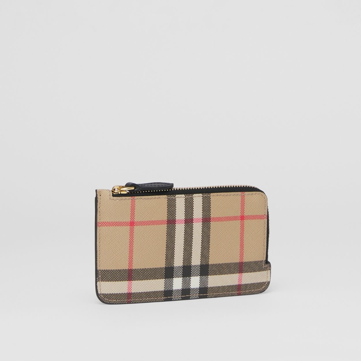 Vintage Check and Leather Zip Card Case - 4