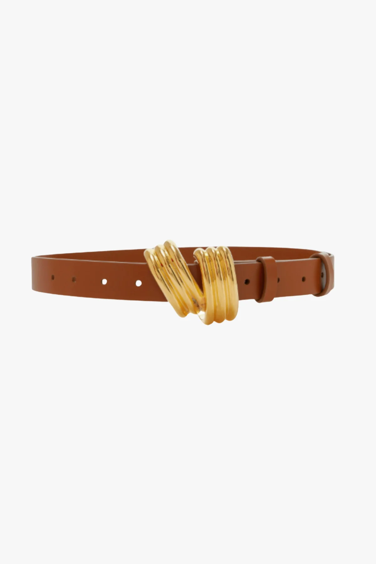 The Edythe Swirl Belt in Cognac and Gold - 1