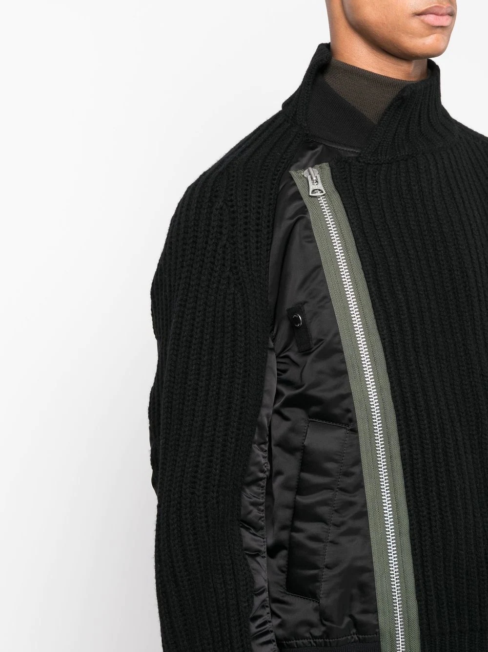 knit-panel layered bomber jacket - 5