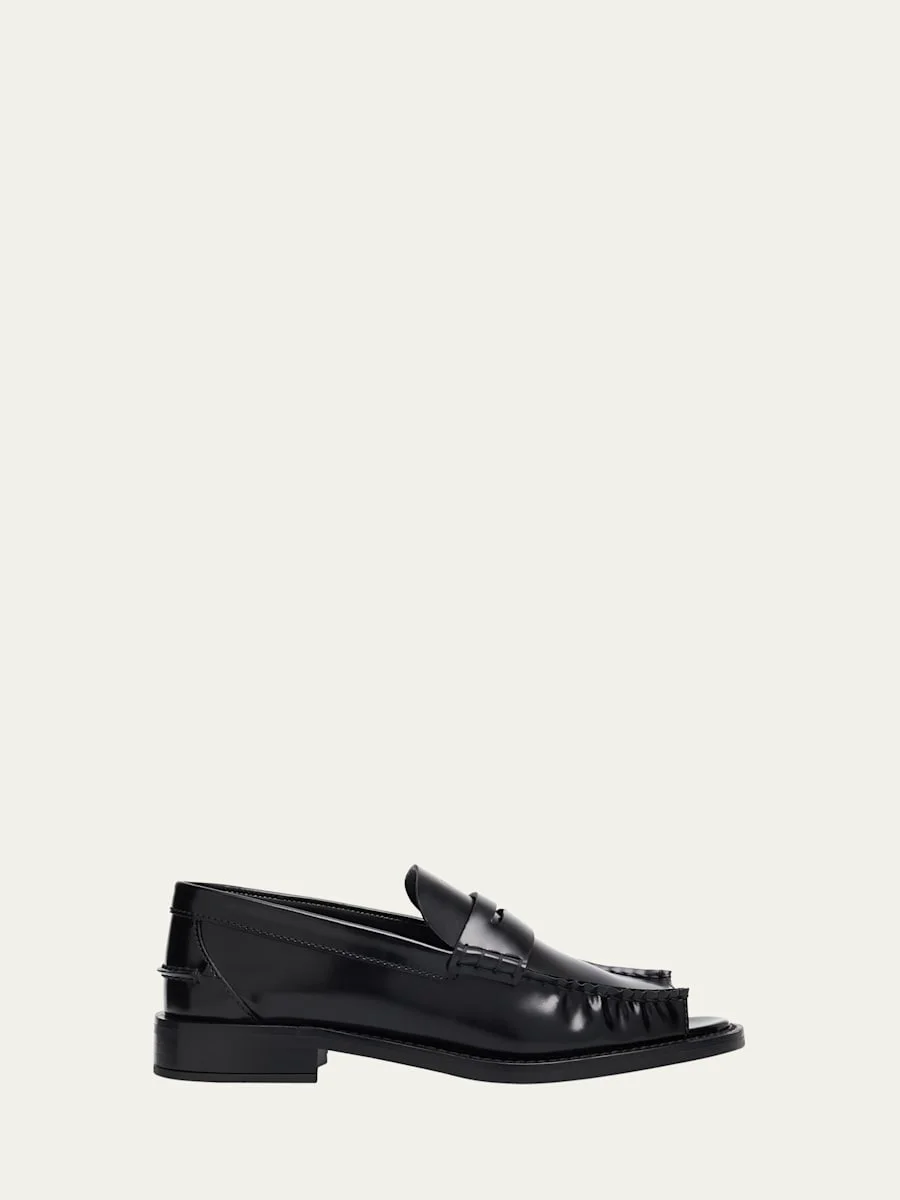 Leather Ruched Cutout Loafers - 1