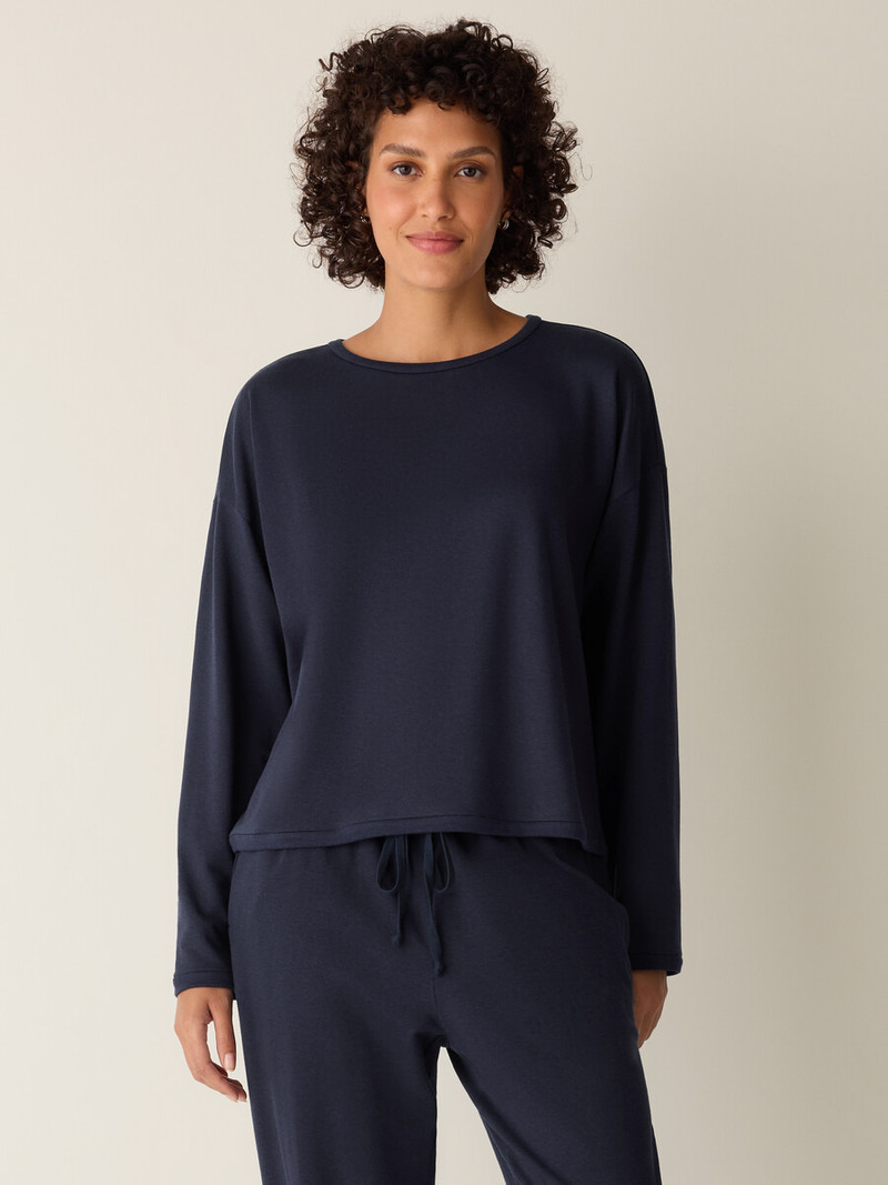 EILEEN FISHER Cozy Brushed Terry Hug Round Neck Box-Top outlook