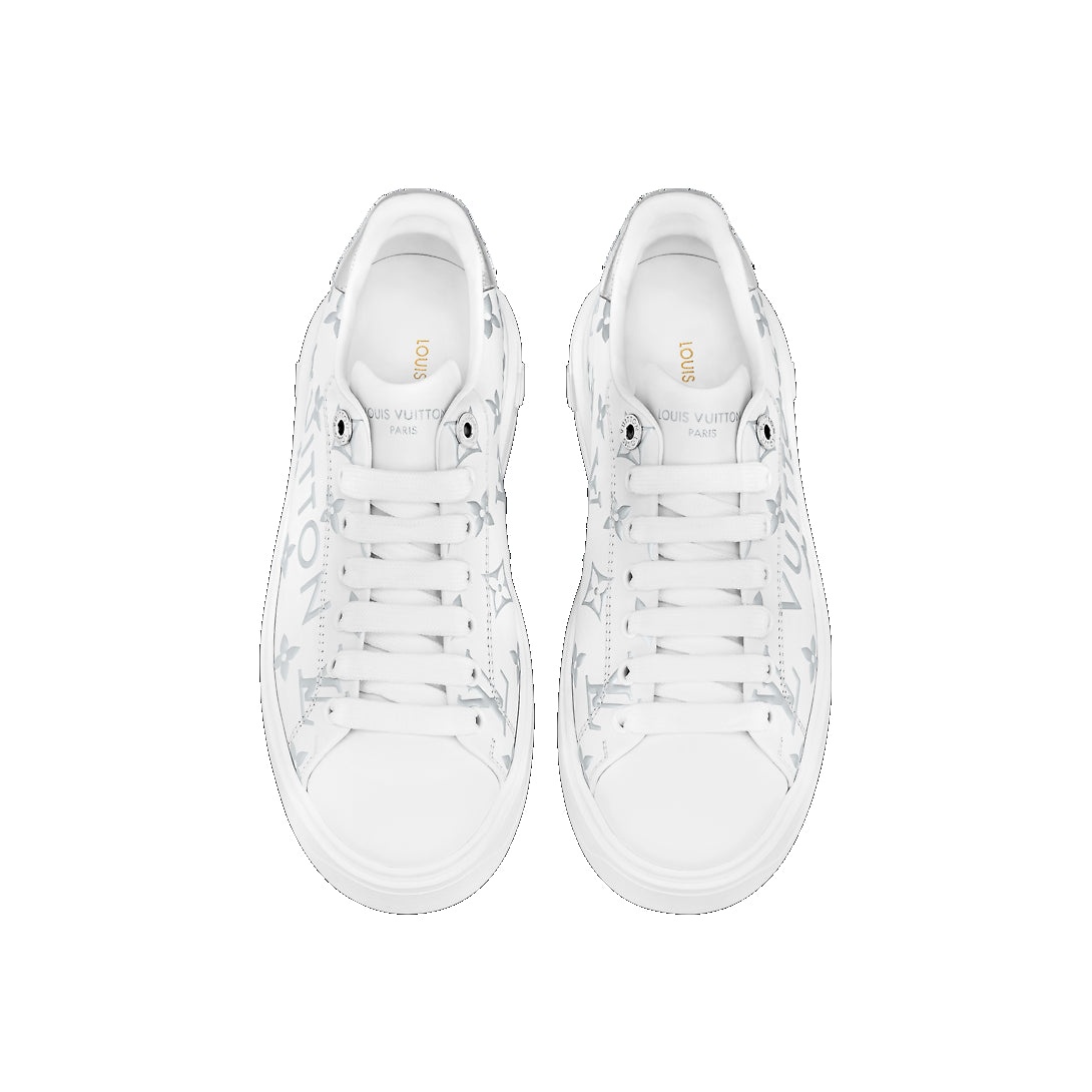 (WMNS) LOUIS VUITTON Time Out Sneakers 'White with Silver Monogram' 1AAVV6 - 3