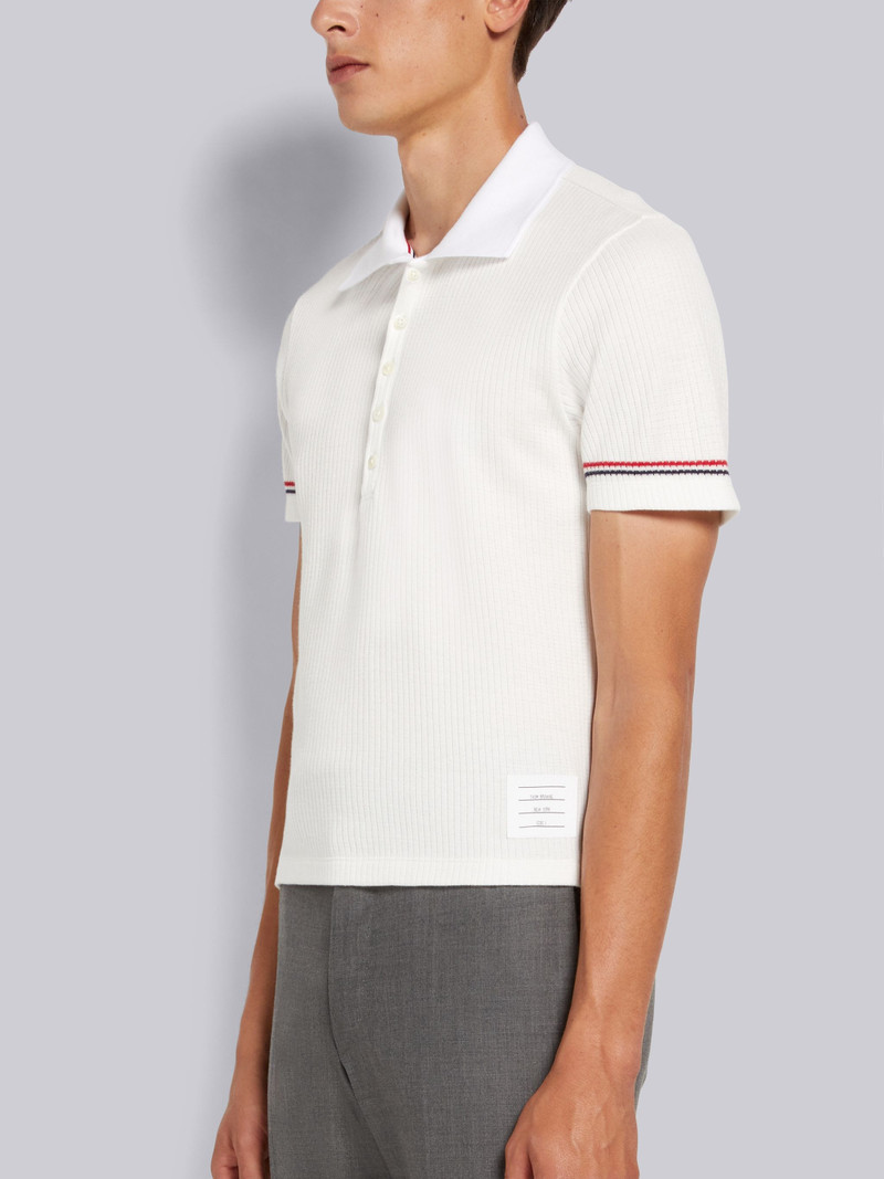 Thom Browne White Micro Thermal Rib Stripe Cuff Polo outlook