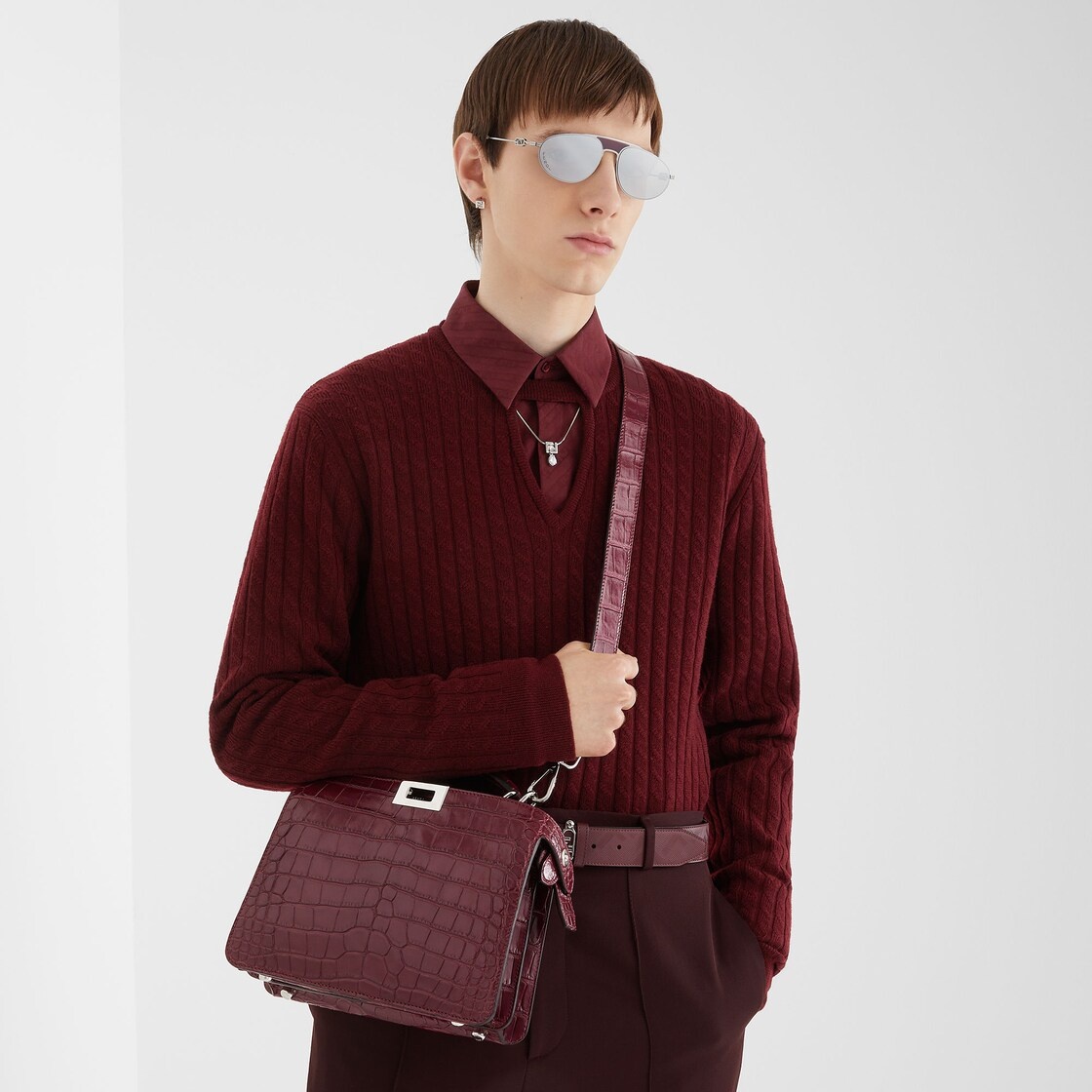 Burgundy leather belt - 3